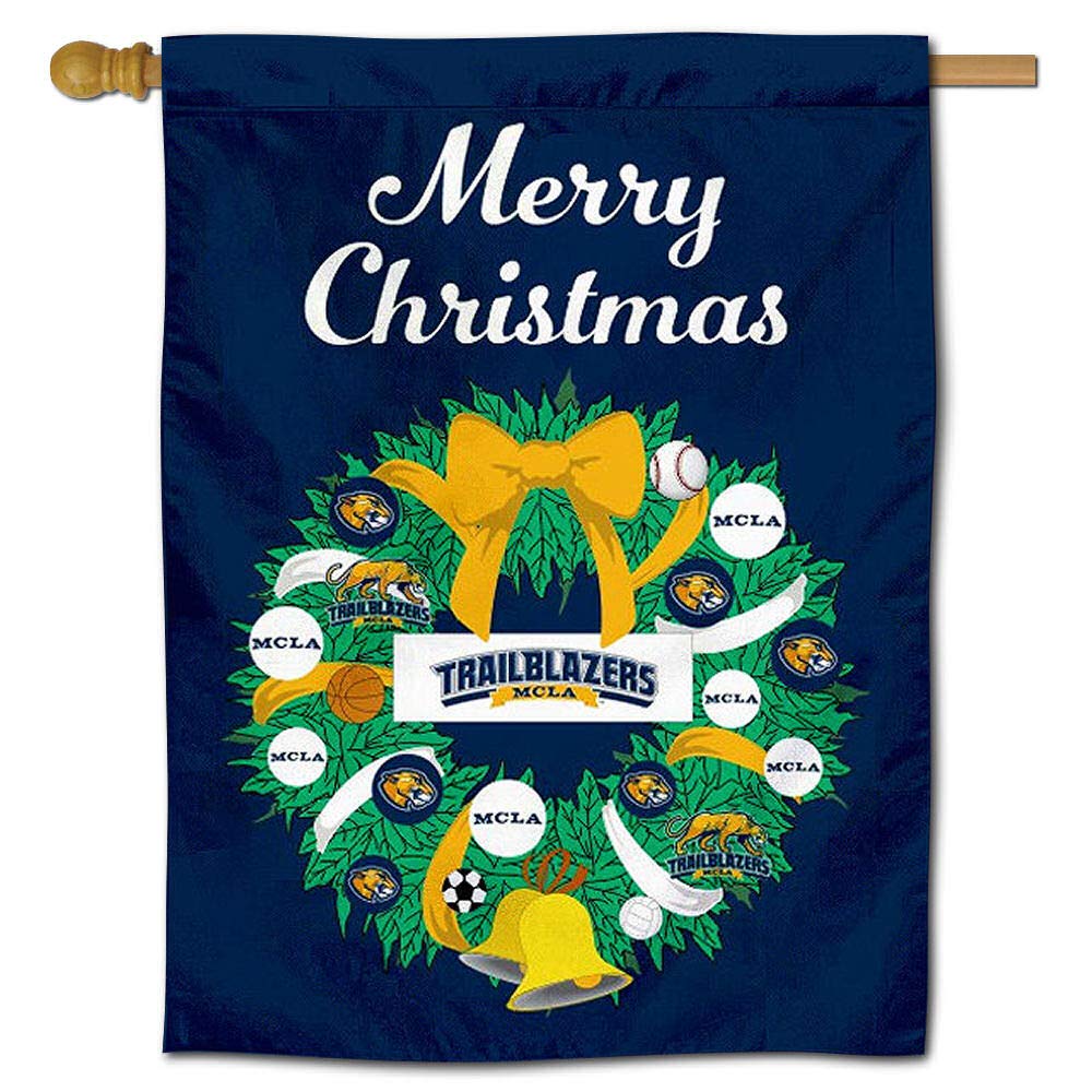 Happy Holidays Christmas Banner Flag - MCLA Trailblazers Team Spirit Decoration for Home, Office & Dorm | Festive Party Decor & Gameday Fan Gear