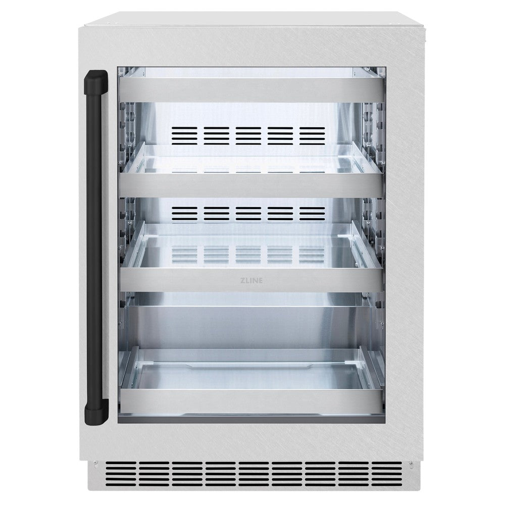 ZLINE Autograph Edition 24 Inch Touchstone 151 Can Beverage Refrigerator - Stainless Steel Glass Door with Matte Black Handle - Compact Drink Cooler for Home, Office, or Bar (RBSOZ SN 24 MB)