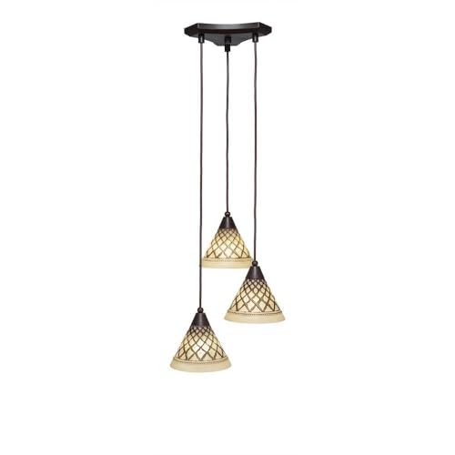 Toltec Lighting Europa 3-Light Mini Pendant with Chocolate Icing Glass - 7 Inch Dark Granite Finish for Kitchen Island, Dining Room or Entryway Lighting