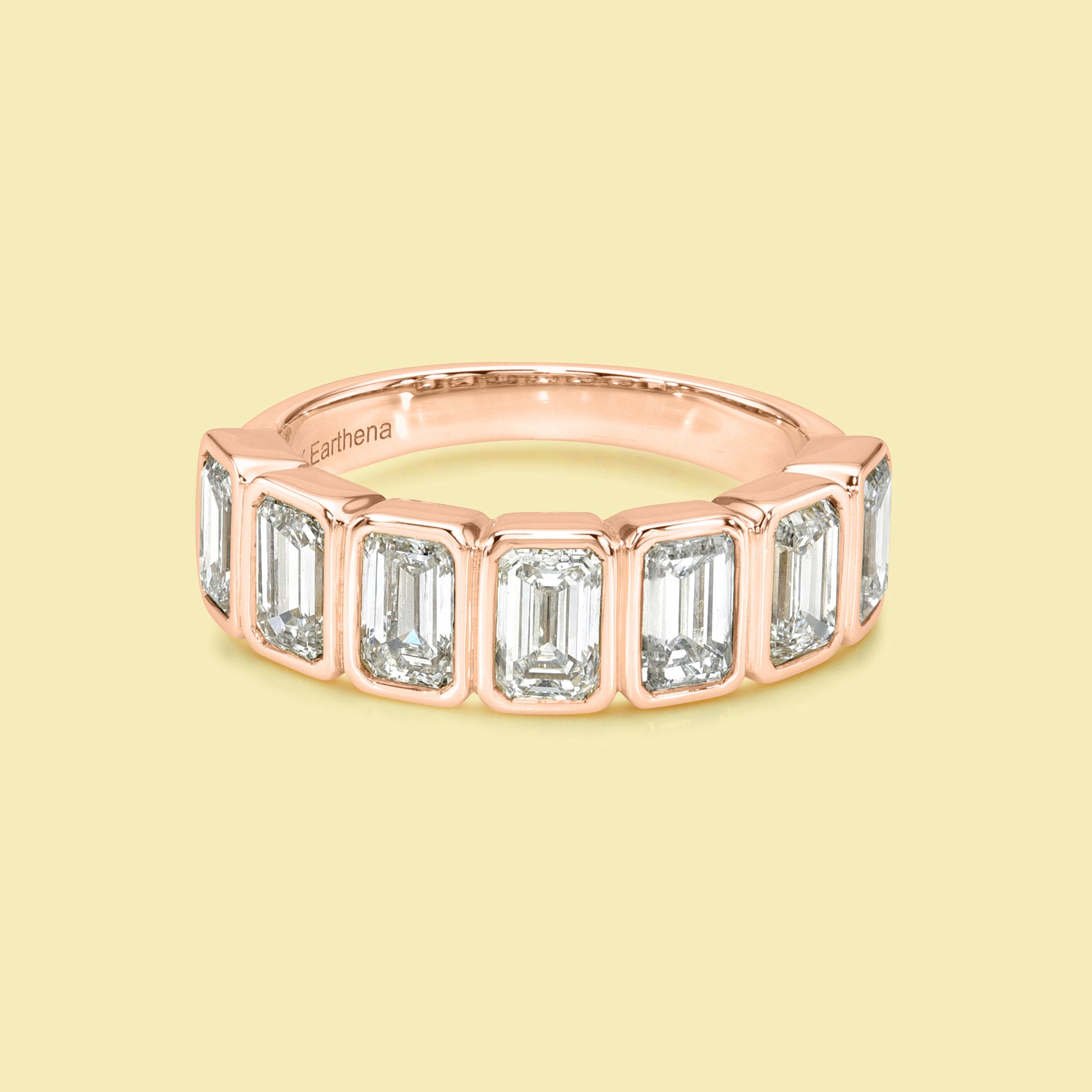 The Fiona - 14K Gold Bezel Set Emerald Cut Diamond Half Eternity Wedding Band Ring for Women | Elegant Anniversary Gift & Bridal Jewelry for Everyday Wear