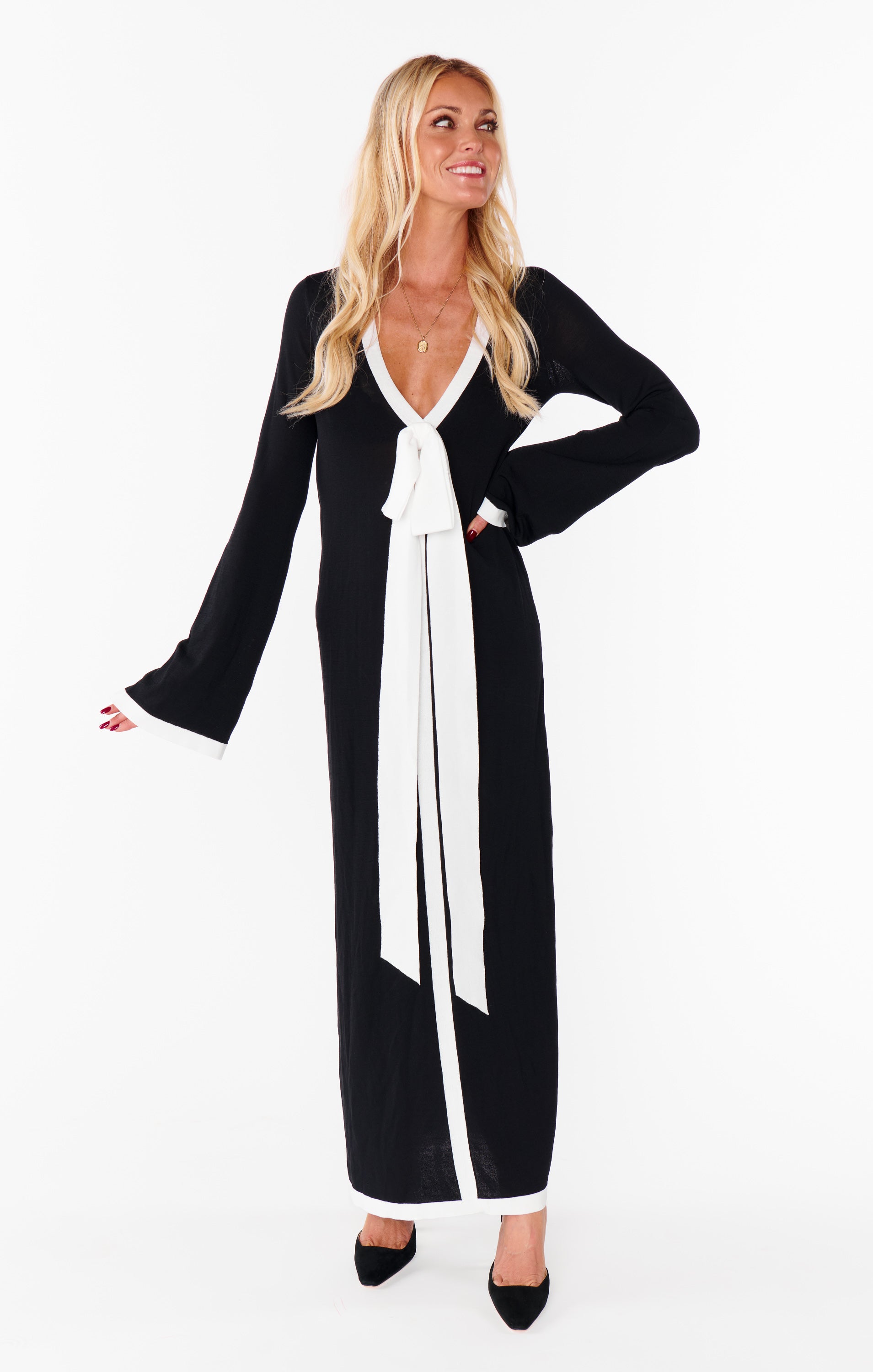 Balboa Dress - Black and White Contrast Knit Women's Casual Wear | Perfect for Date Nights, Parties, and Office Outfits