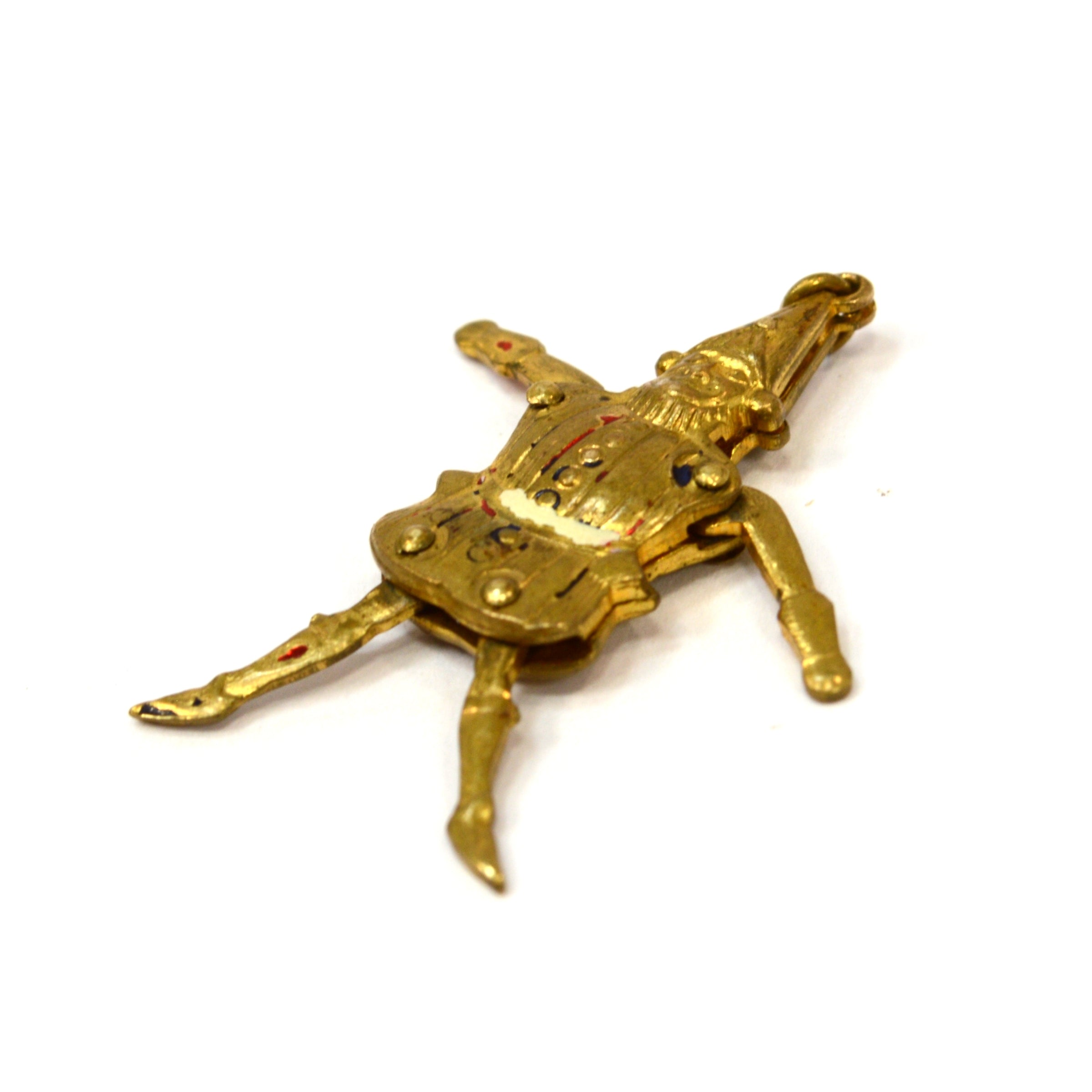 Antique Fairytale Court Jester Articulated Charm for Bracelet - Gold Gilt Jewelry for Medieval, Renaissance, or Fantasy Costume Accessories