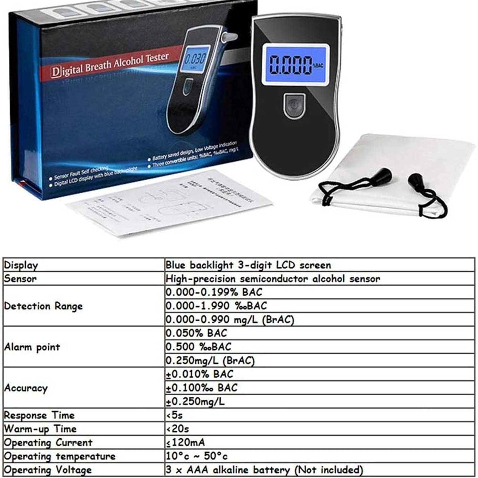 **Portable Digital Breathalyzer with LCD Screen - Keychain Alcohol Tester for Drivers, Personal & Home Use - Detect BAC Levels for Safe Driving & Responsible Drinking**