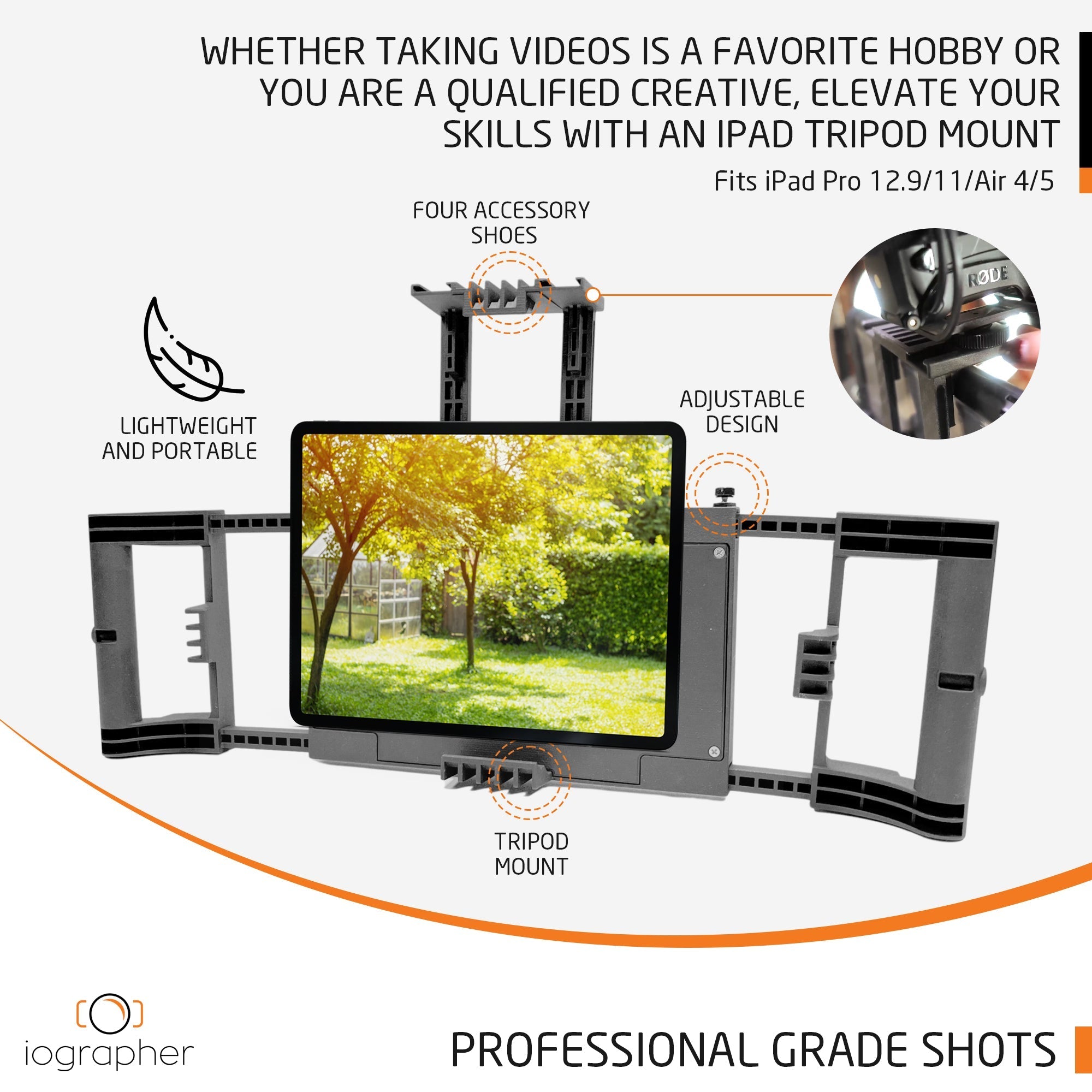 iOgrapher Multi Pro Case for iPad Pro 12.9 & 11, iPad Air 4th/5th Gen - Professional 2X Telephoto Lens Kit for Vlogging, Filmmaking & Photography