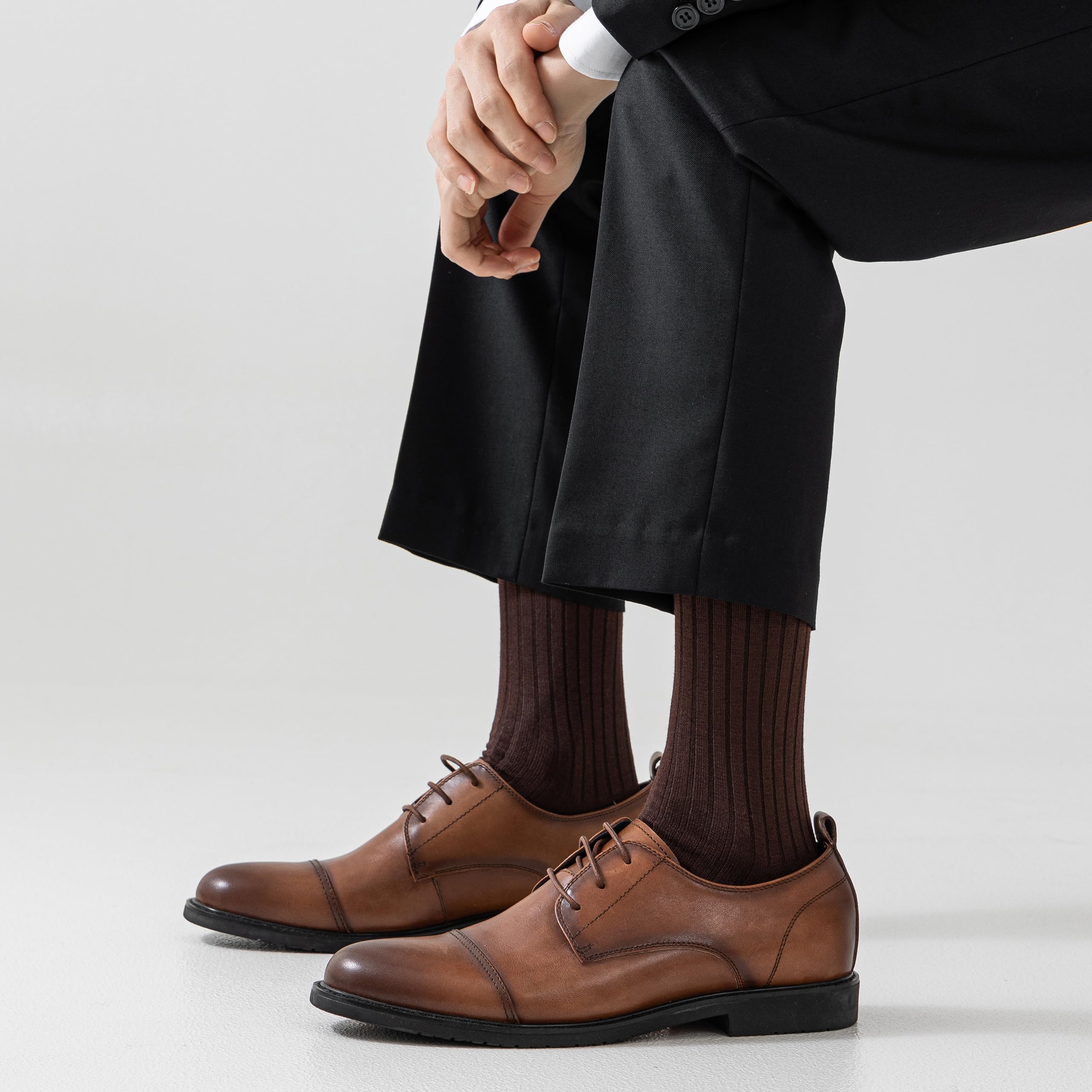 3 Pairs Men's Dress Socks - Super Soft Thin & Lightweight Ribbed Socks for Business & Formal Wear - Comfortable Office & Wedding Socks for Men