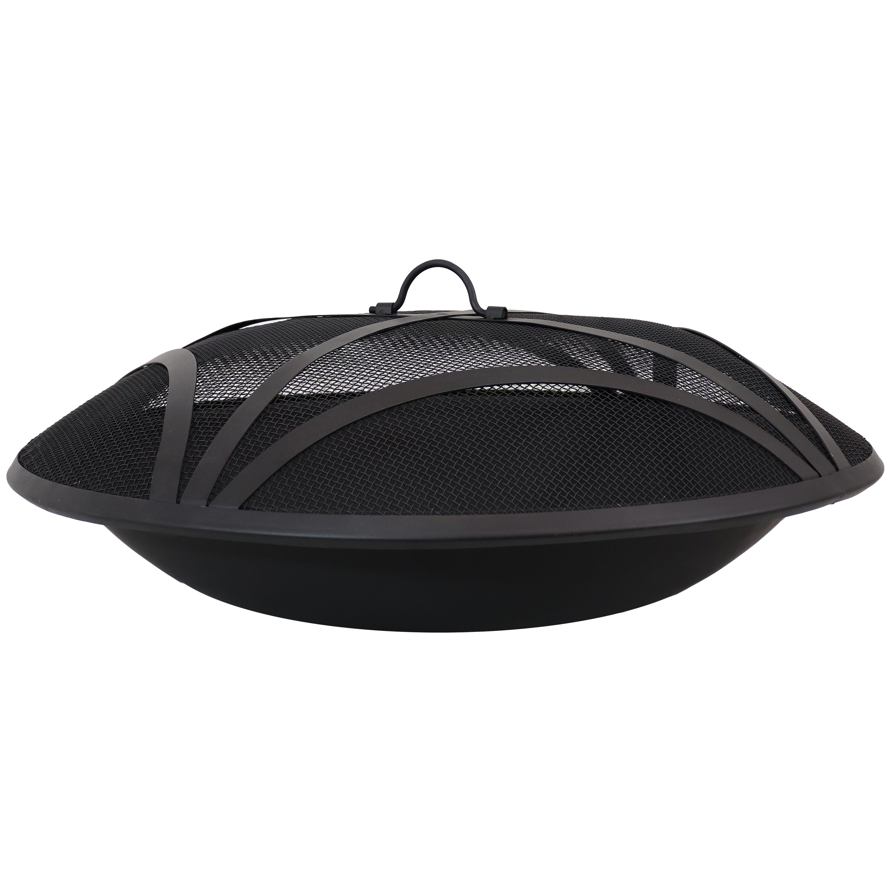 Sunnydaze 24-Inch Steel Fire Pit Bowl with Spark Screen - Durable Outdoor Fire Pit Accessory for Camping, Backyard, and Patio Use