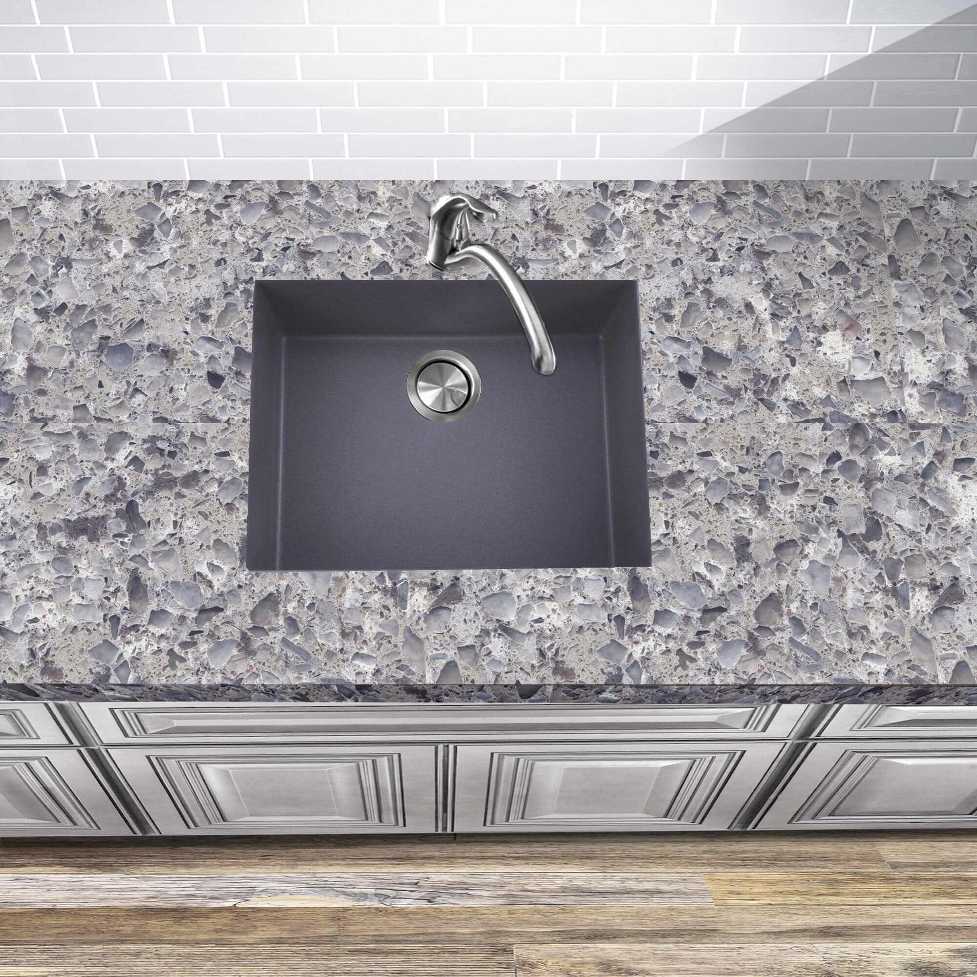 Nantucket Small Single Bowl Undermount Granite Composite Titanium Sink PR2418 TI - Perfect for Modern Kitchens & Bathroom Vanities