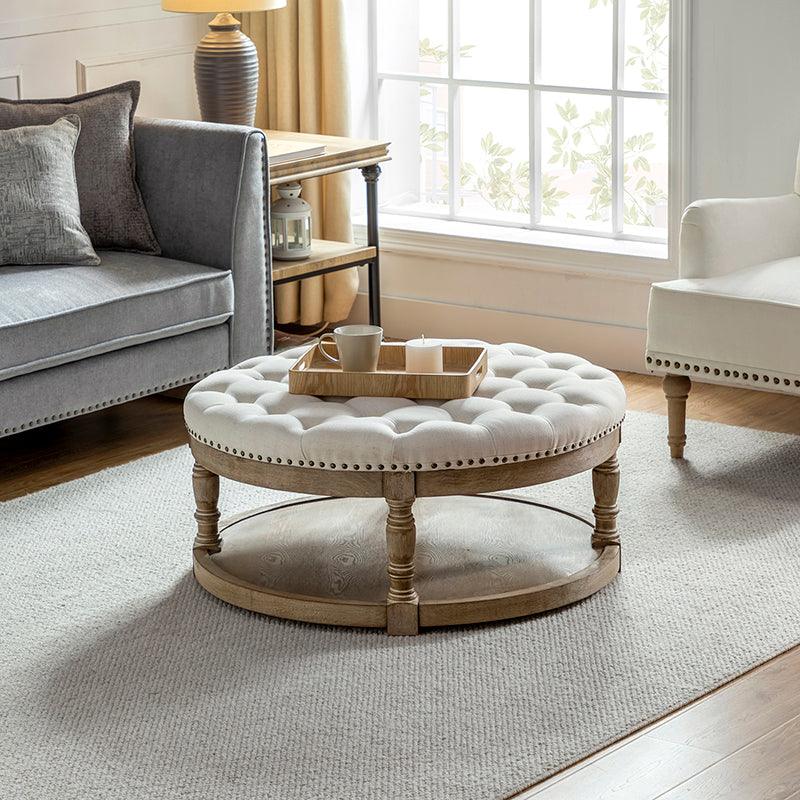 Danilynn Tufted Round Cocktail Ottoman Coffee Table - Stylish Footrest & Side Table for Living Room, Bedroom & Lounge Areas