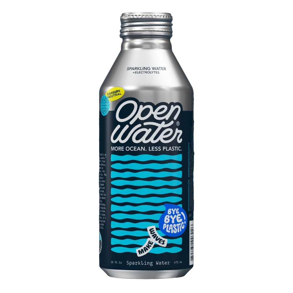 Open Water Sparkling Bottled Water with Electrolytes - 16oz Aluminum Bottles (Pack of 12) | BPA-Free, Eco-Friendly | Perfect for Hydration On-The-Go, Gym, Hiking & Outdoor Adventures
