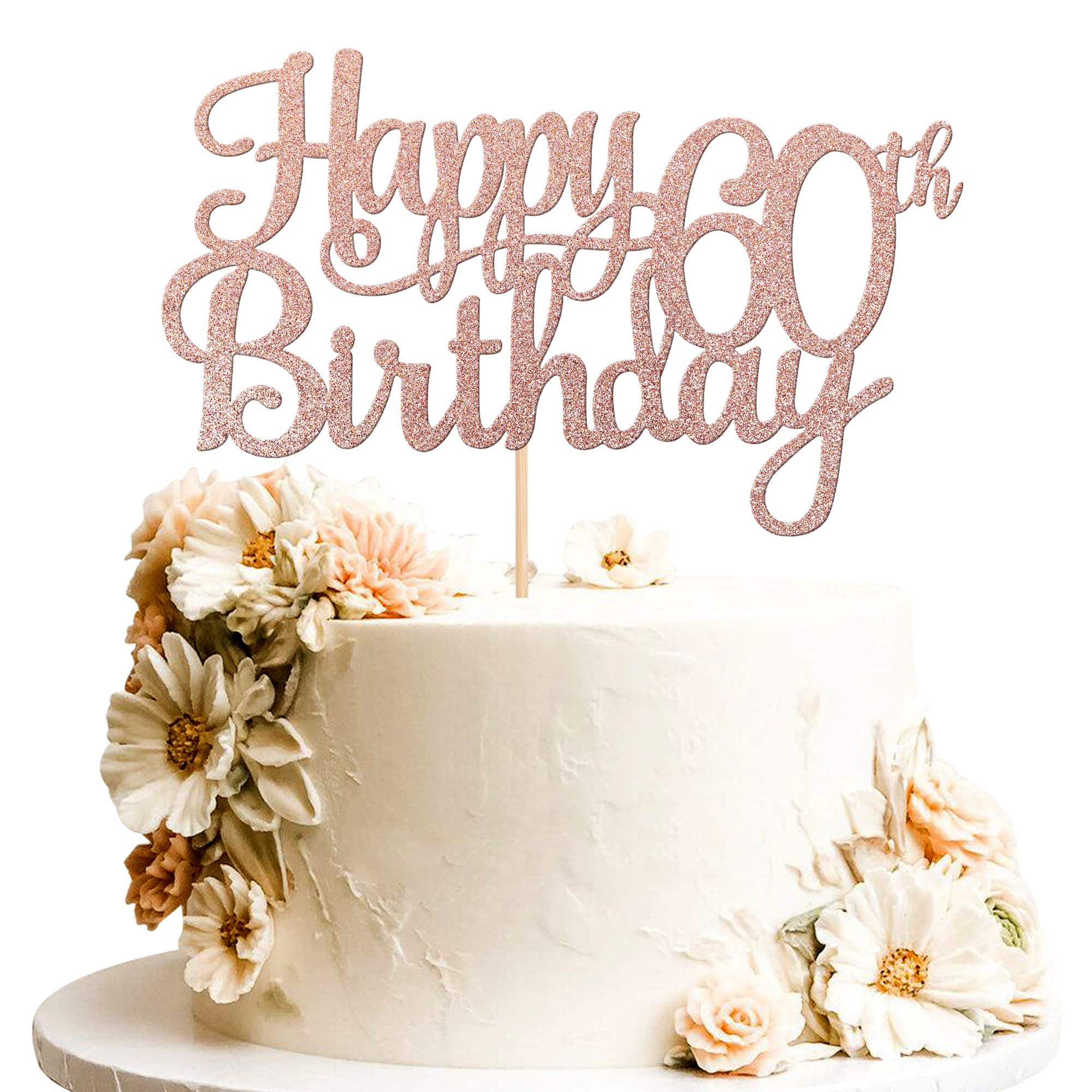 1 PCS 60th Birthday Cake Topper - Glitter 'Cheers to 60 Years' Cake Decoration for Happy 60th Birthday Party Supplies (Rose Gold) - Perfect for Anniversary Celebrations, Milestone Birthdays & Festive Decor
