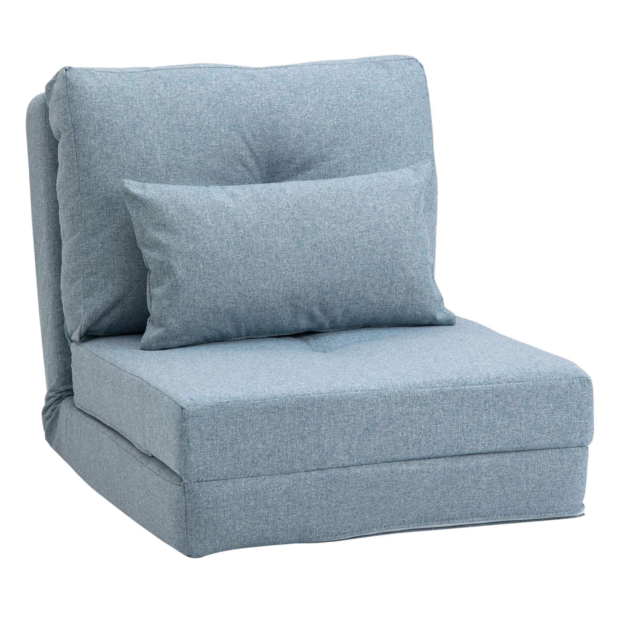HOMCOM Convertible Flip Chair to Sofa Bed, Adjustable Backrest Folding Floor Lazy Couch with Metal Frame & Pillows - Blue Upholstered Furniture for Living Room, Bedroom, Small Space | Perfect for Lounging, Napping & Guest Sleeping