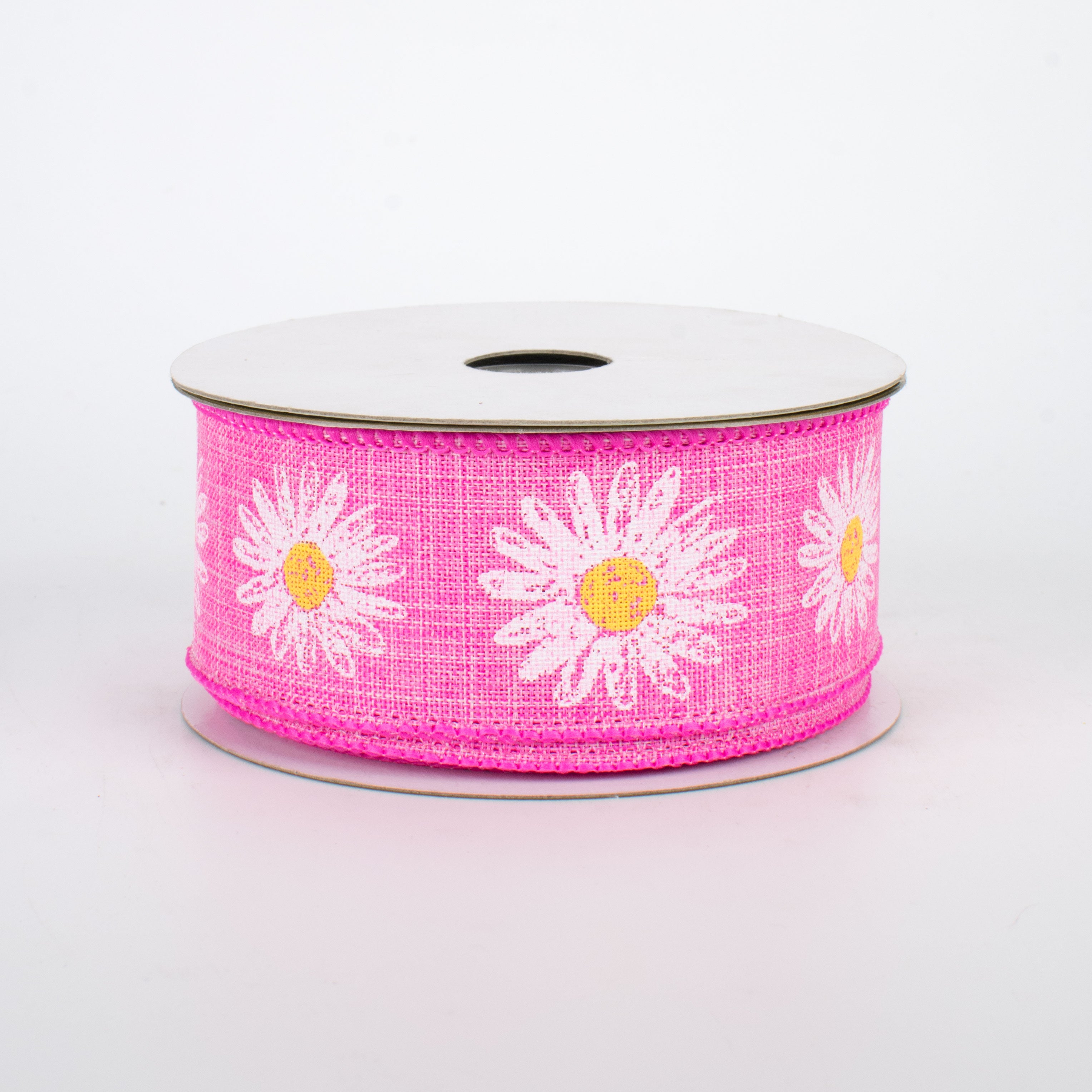 1.5 Inch Linen Daisy Ribbon - Pink Floral Craft Ribbon (10 Yards) for DIY Wedding Decorations, Gift Wrapping, Hair Bows & Scrapbooking