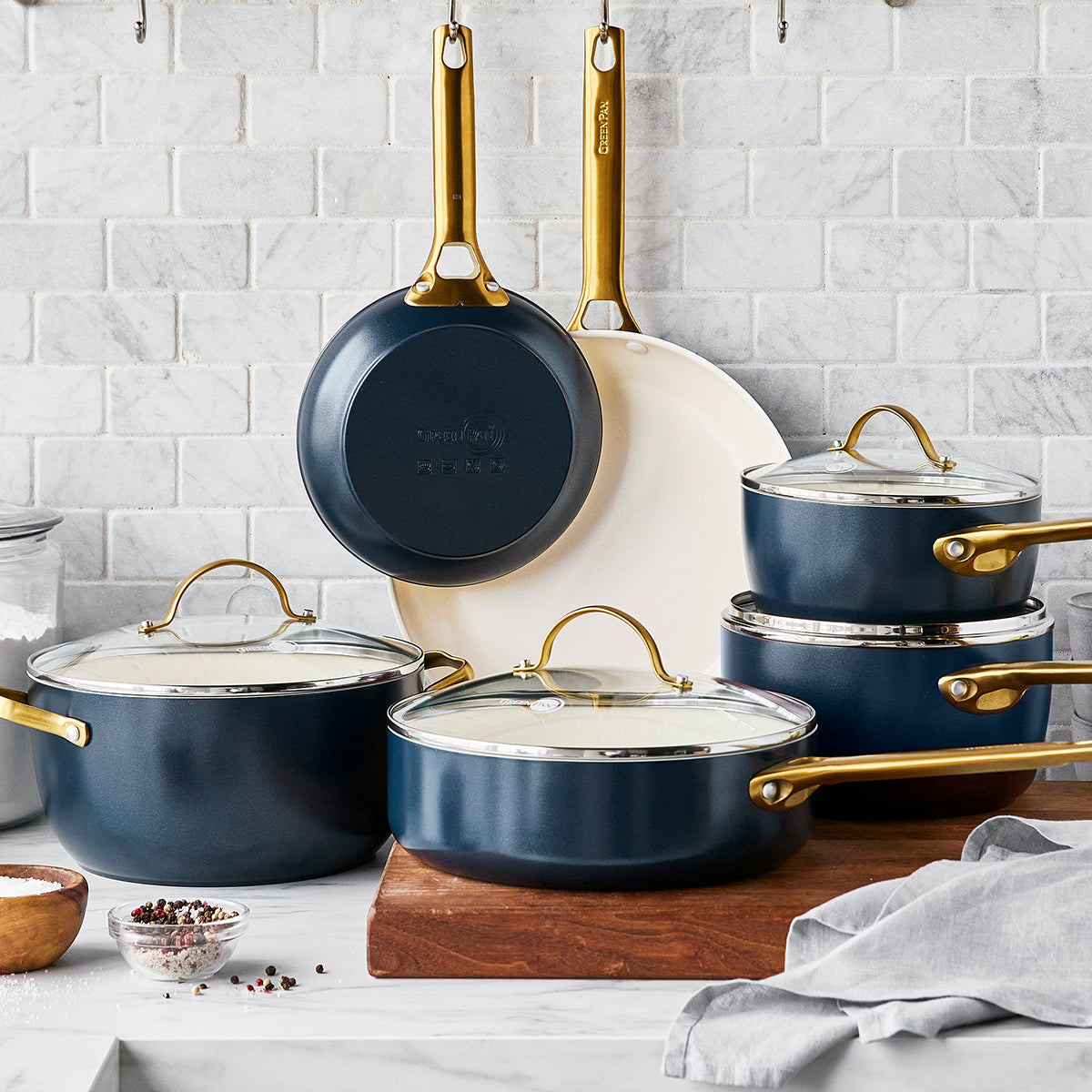 Premium Reserve Ceramic Nonstick 10-Piece Cookware Set - Twilight Blue | Non-Toxic PFOA-Free Coating | Oven & Dishwasher Safe | Perfect for Frying, Sautéing & Everyday Cooking