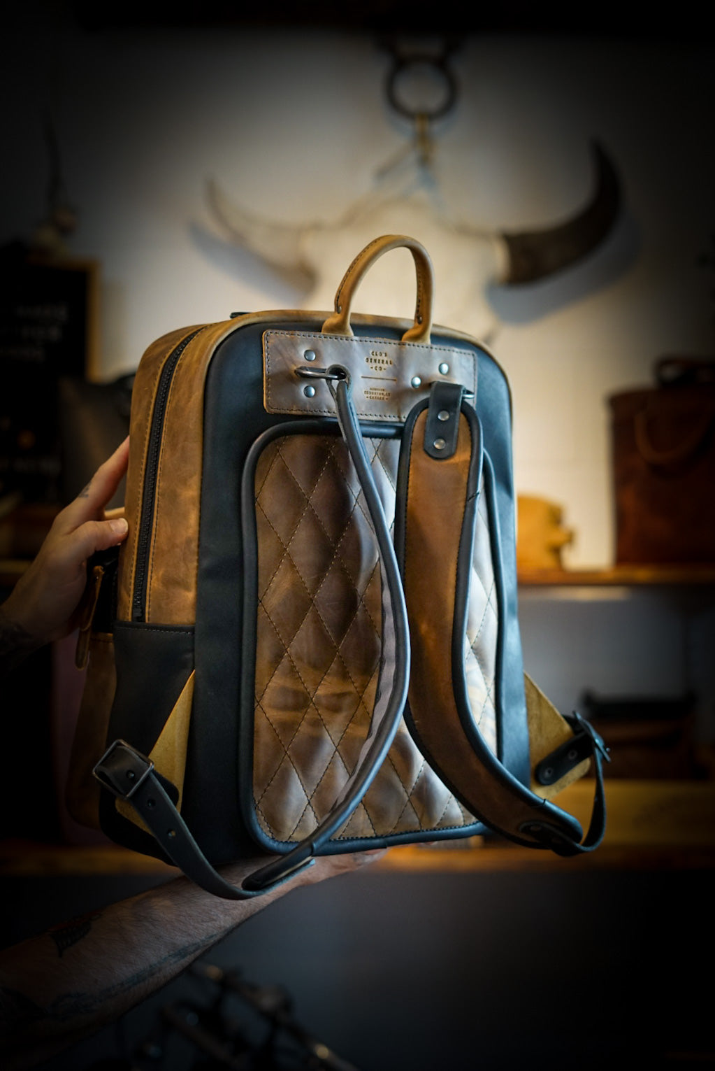 Commuter Backpack for Men & Women - Waterproof Laptop Backpack with Diamond Stitch Design (Two-Tone Tobacco Brown & Black) - Perfect for Travel, Work, School & Daily Use