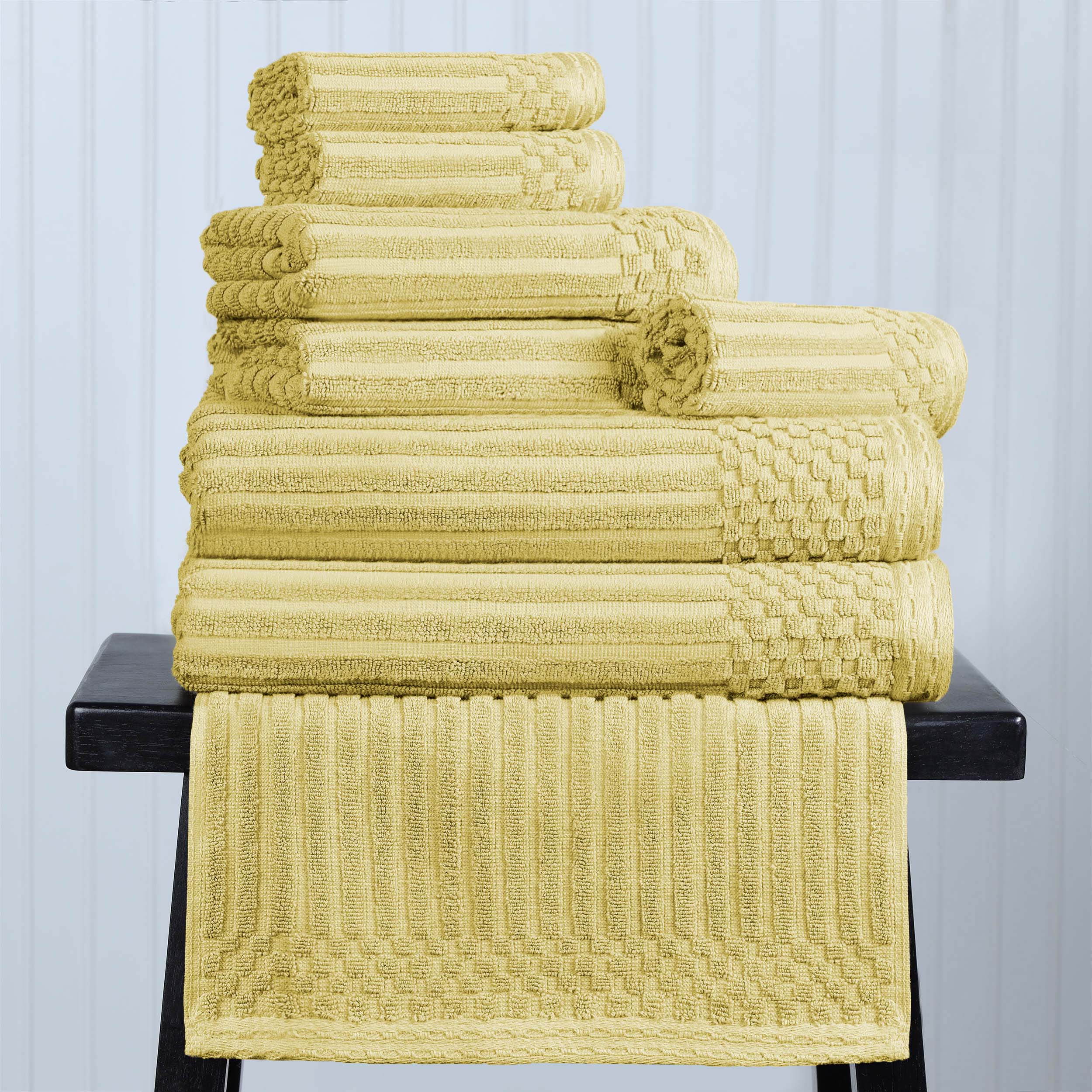 Premium 8-Piece Cotton Ribbed Towel Set - Soft, Absorbent & Medium Weight Bath Towels for Spa, Gym & Luxury Home Use