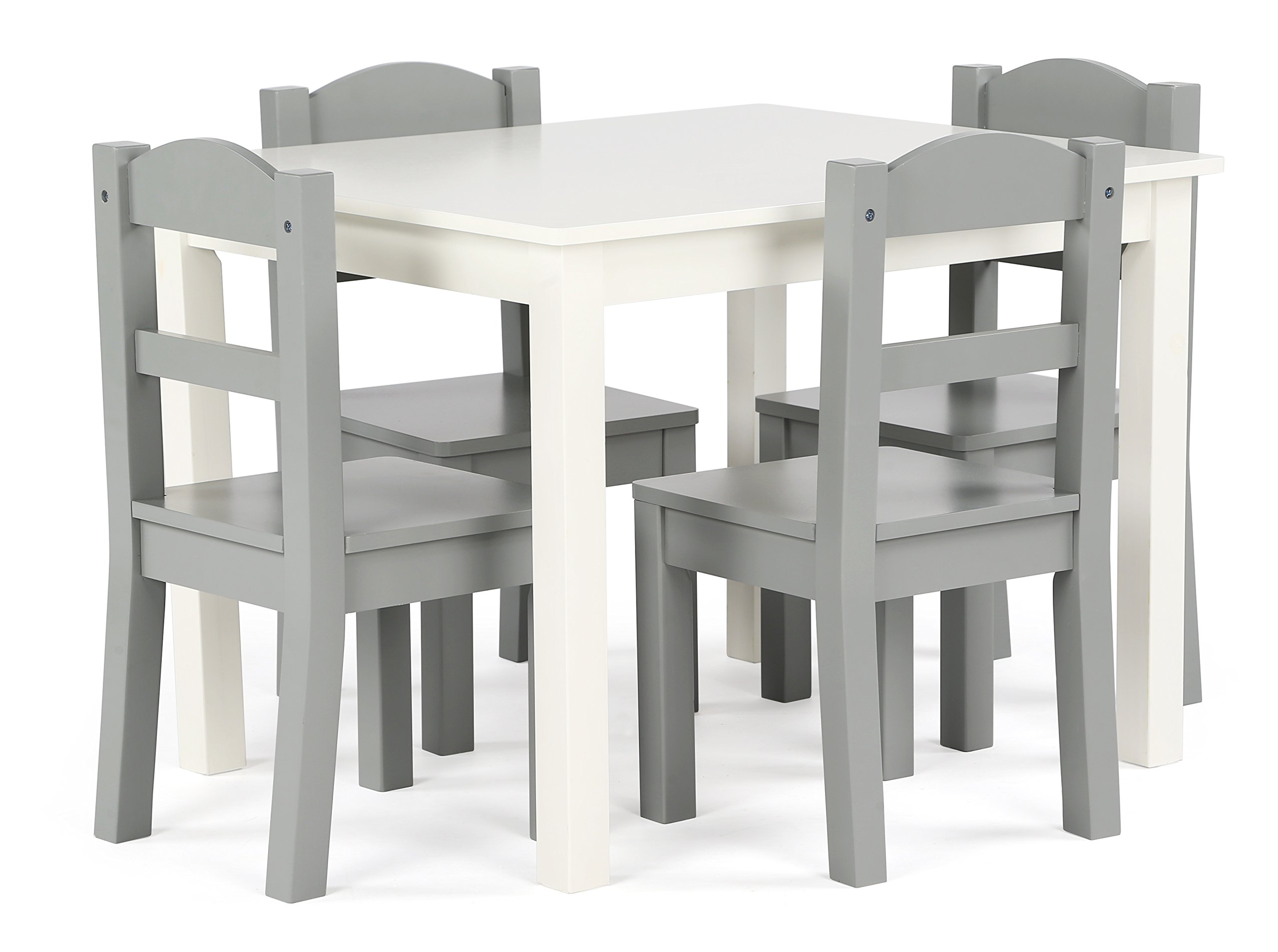 Humble Crew Kids Wooden Table and 4 Chairs Set - White/Grey Toddler Activity Table for Arts, Crafts & Snack Time - Sturdy & Durable Children's Furniture for Playroom, Preschool or Home Learning