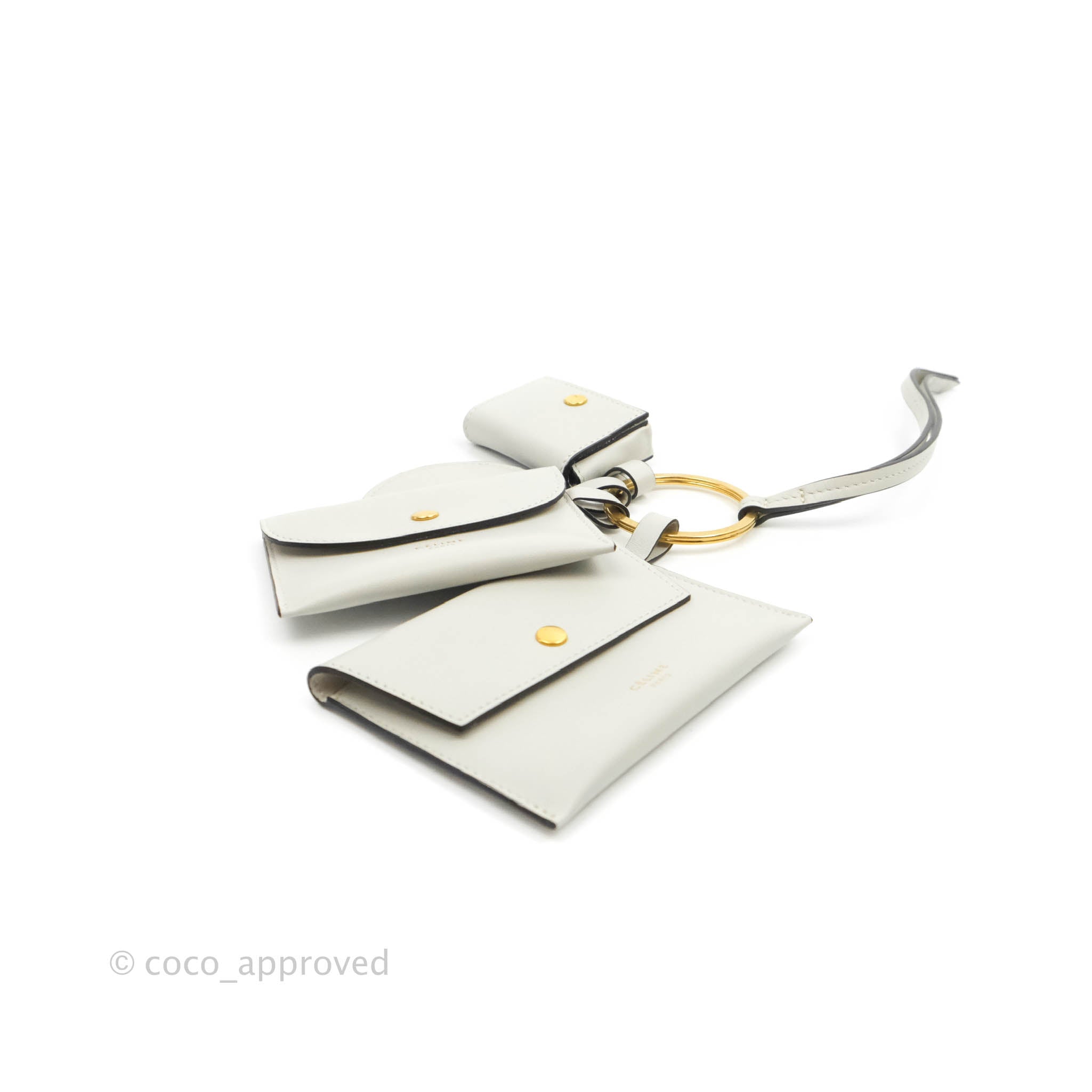 Celine Multi Key Ring Coin Card Case in Light Grey Calfskin Leather - Perfect for Organizing Keys, Cards & Coins | Stylish Everyday Essential for Women