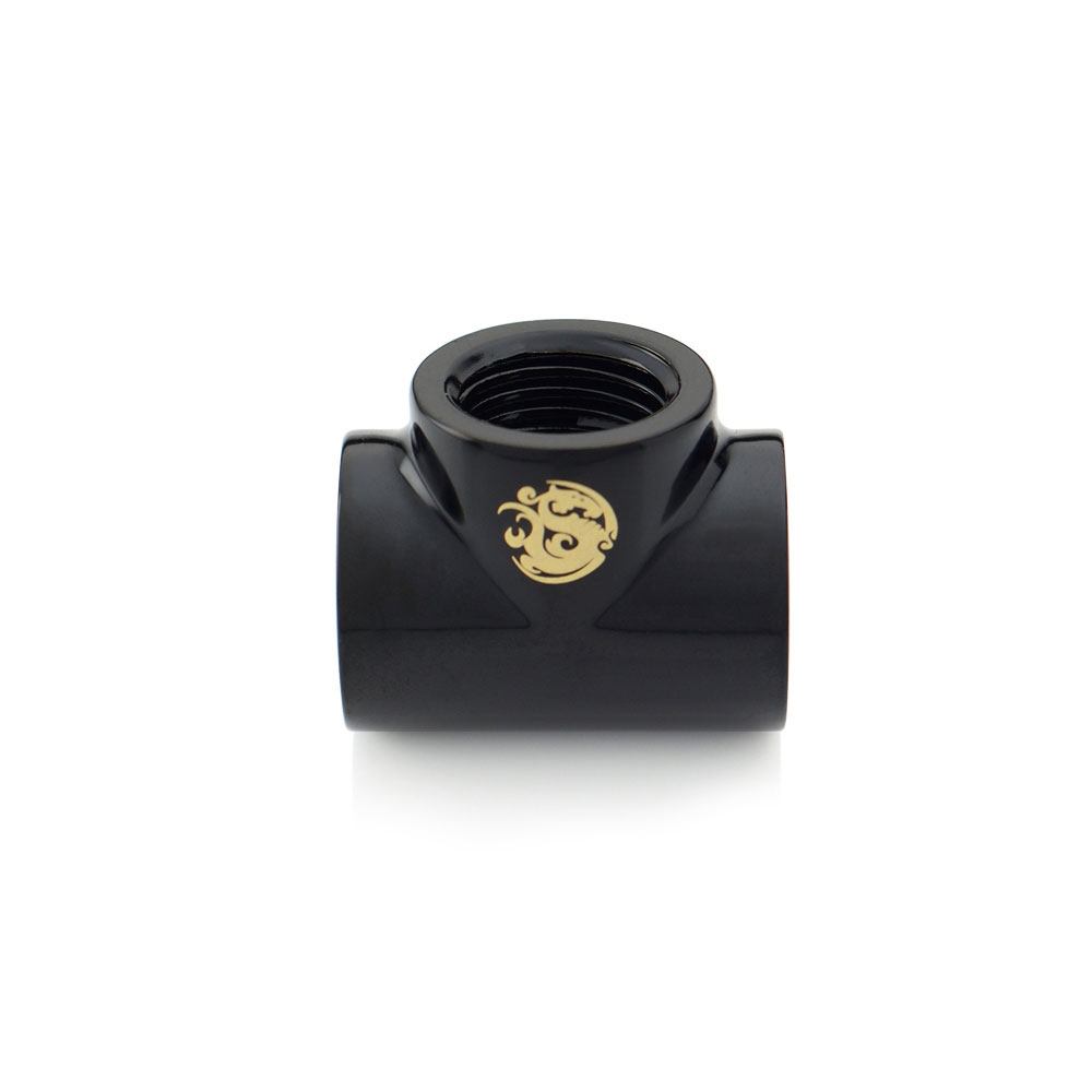 Bitspower T Block With Triple Fitting - High Flow Matte Black Brass Fitting for Water Cooling PC Builds - Perfect for Custom Loop, Gaming Rigs & PC Modding
