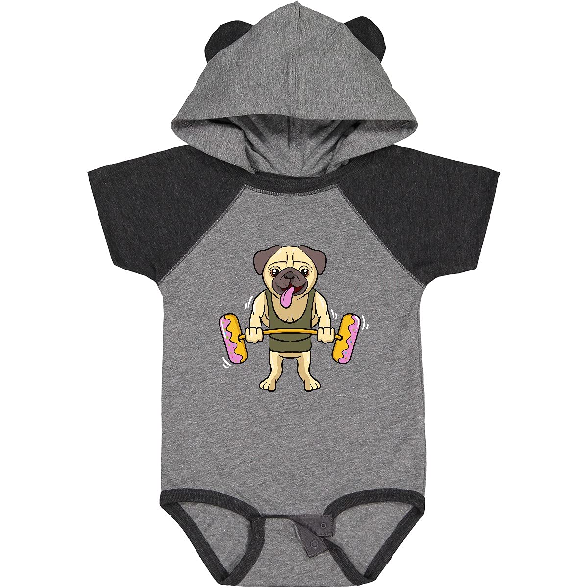 Inktastic Pug Dog Donut Gym Workout Baby Bodysuit - Cute Puppy Outfit for Infants & Toddlers - Perfect for Workout, Gym, Playdates & Photo Shoots