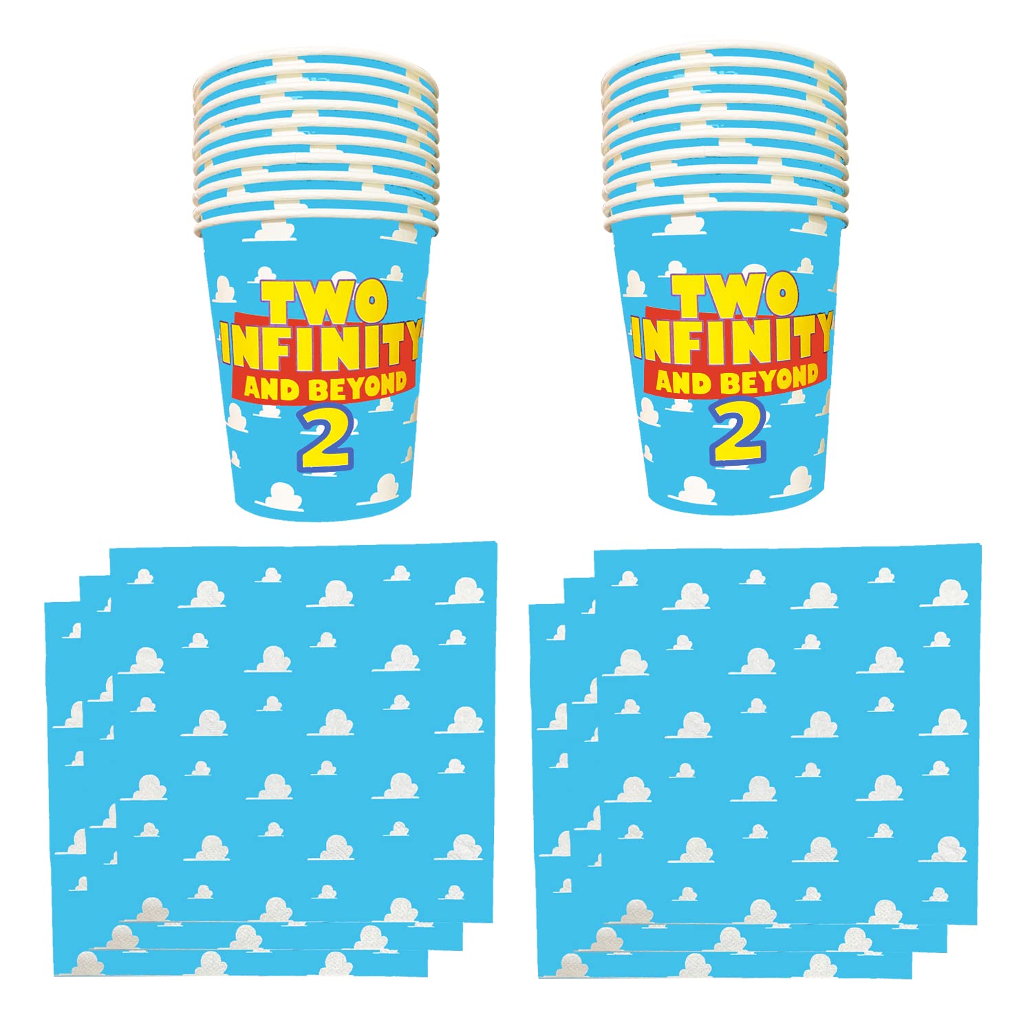 Two Infinity & Beyond Plates, Cups, Napkins - 2nd Birthday Party Supplies Set | Cartoon Themed Decorations for Kids Birthday Celebrations, Baby Showers & Disney Pixar Toy Story Inspired Events