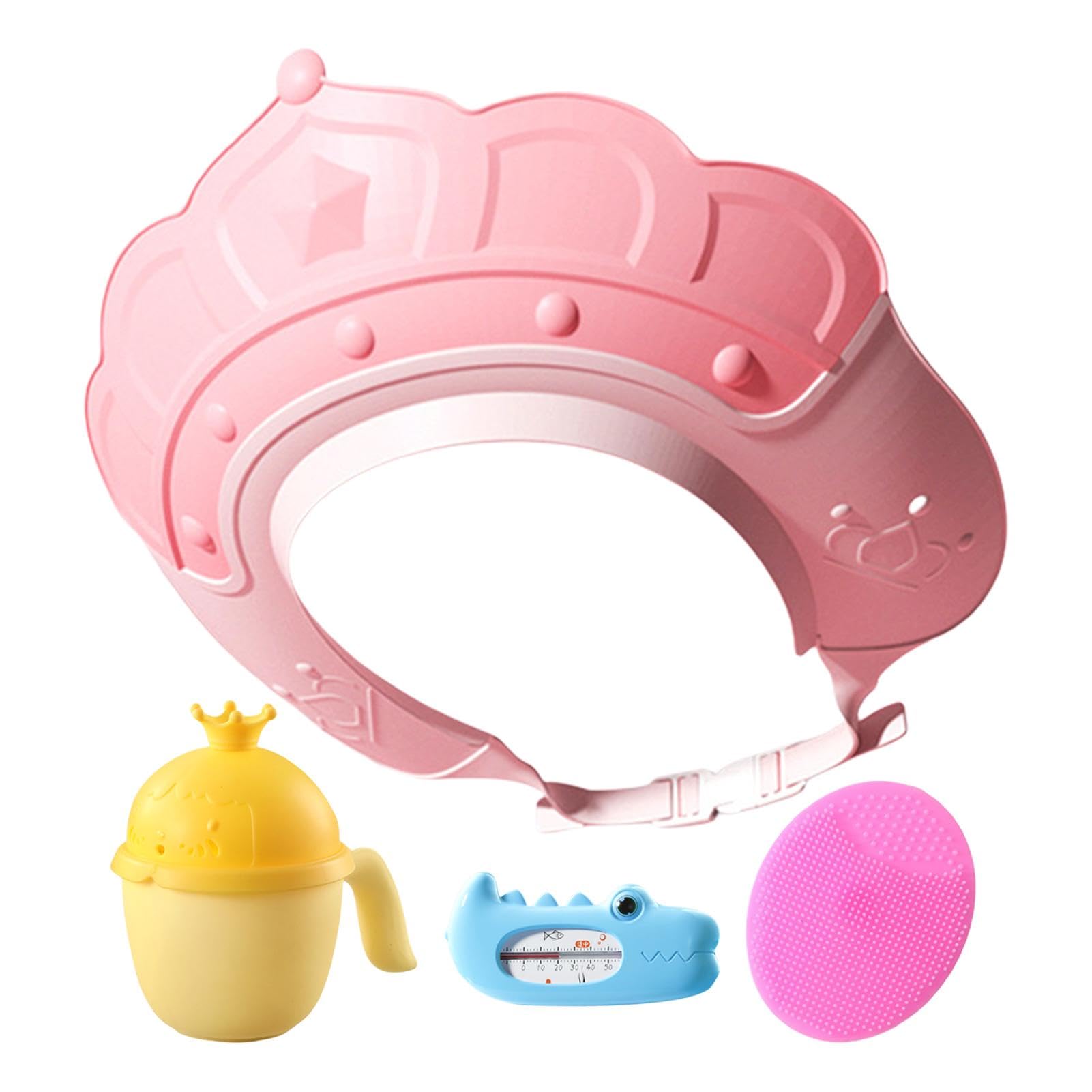 Fovolat Kids Bathing Hat with Water Temperature Gauge & Shampoo Cup - Adjustable Hair Washing Cap with Massage Brush for Toddler Bath Time Fun | Perfect for Baby Shower, Spa Day & Sensitive Skin Care