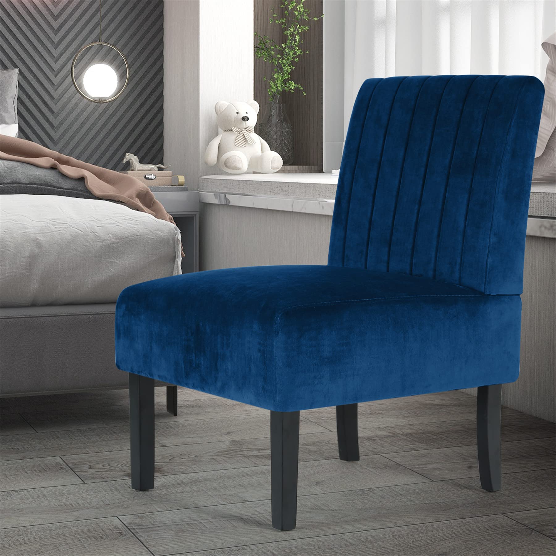 Modern Velvet Armless Accent Chair - Navy Blue Slipper Chair for Bedroom, Living Room & Vanity | Stylish Corner Side Chair for Home Decor & Relaxation