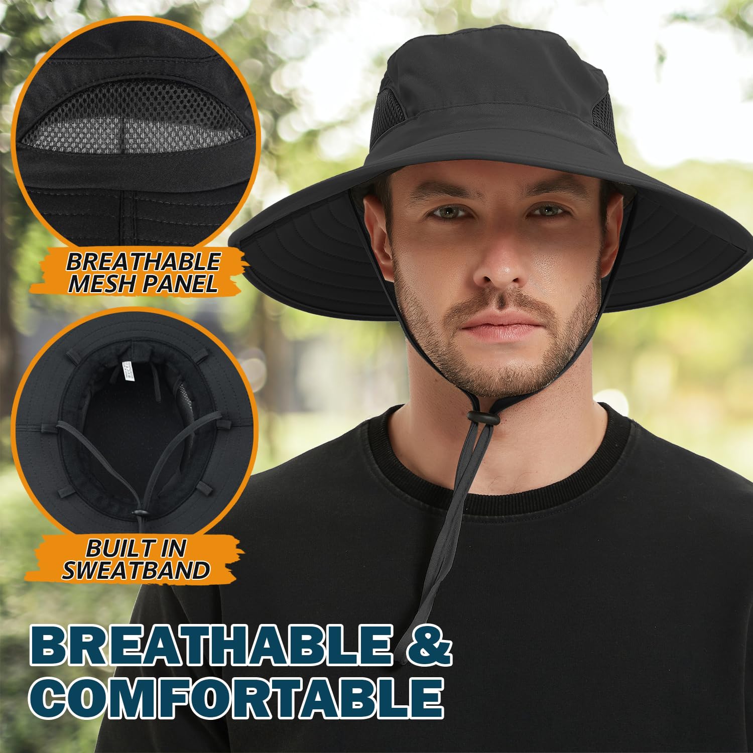 UPF 50+ Unisex Sun Hat with Neck Flap - Waterproof Packable for Outdoor Activities