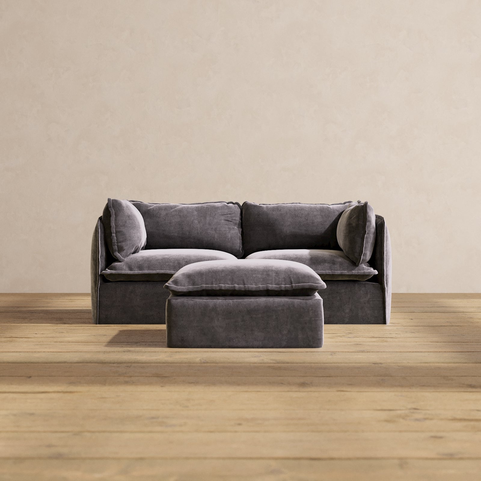 Premium Modular Performance 2-Seater Sofa with Ottoman in Cinder | Deluxe Blend Fabric | Modern Living Room Furniture for Small Spaces & Apartments