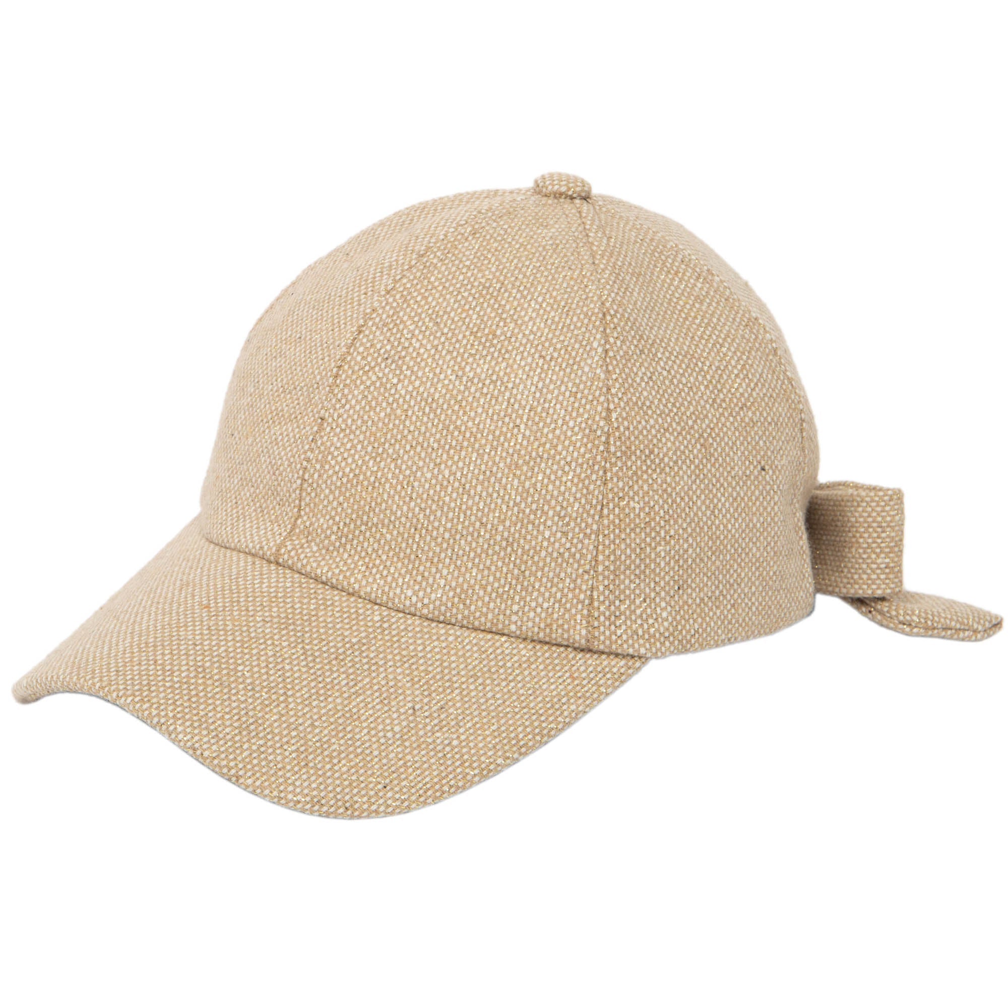 Elegant Gold Shimmer Cut & Sew Baseball Cap with Adjustable Bow Tie - Perfect for Weddings, Parties & Special Occasions