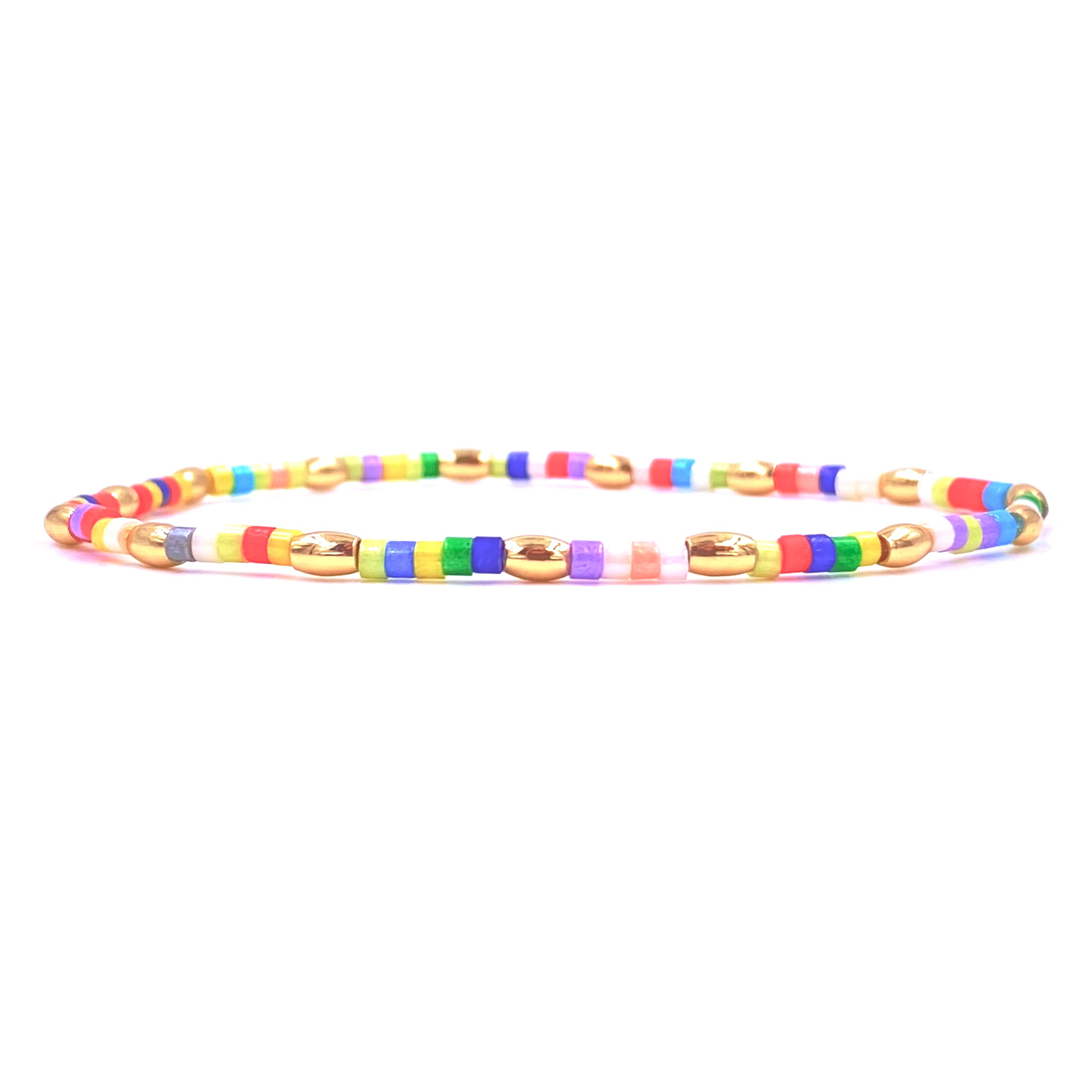 Ashley Gold Stainless Steel Gold Plated Enamel Pink Beaded Stretch Bracelet for Women - Perfect for Parties, Weddings & Everyday Fashion Accessories