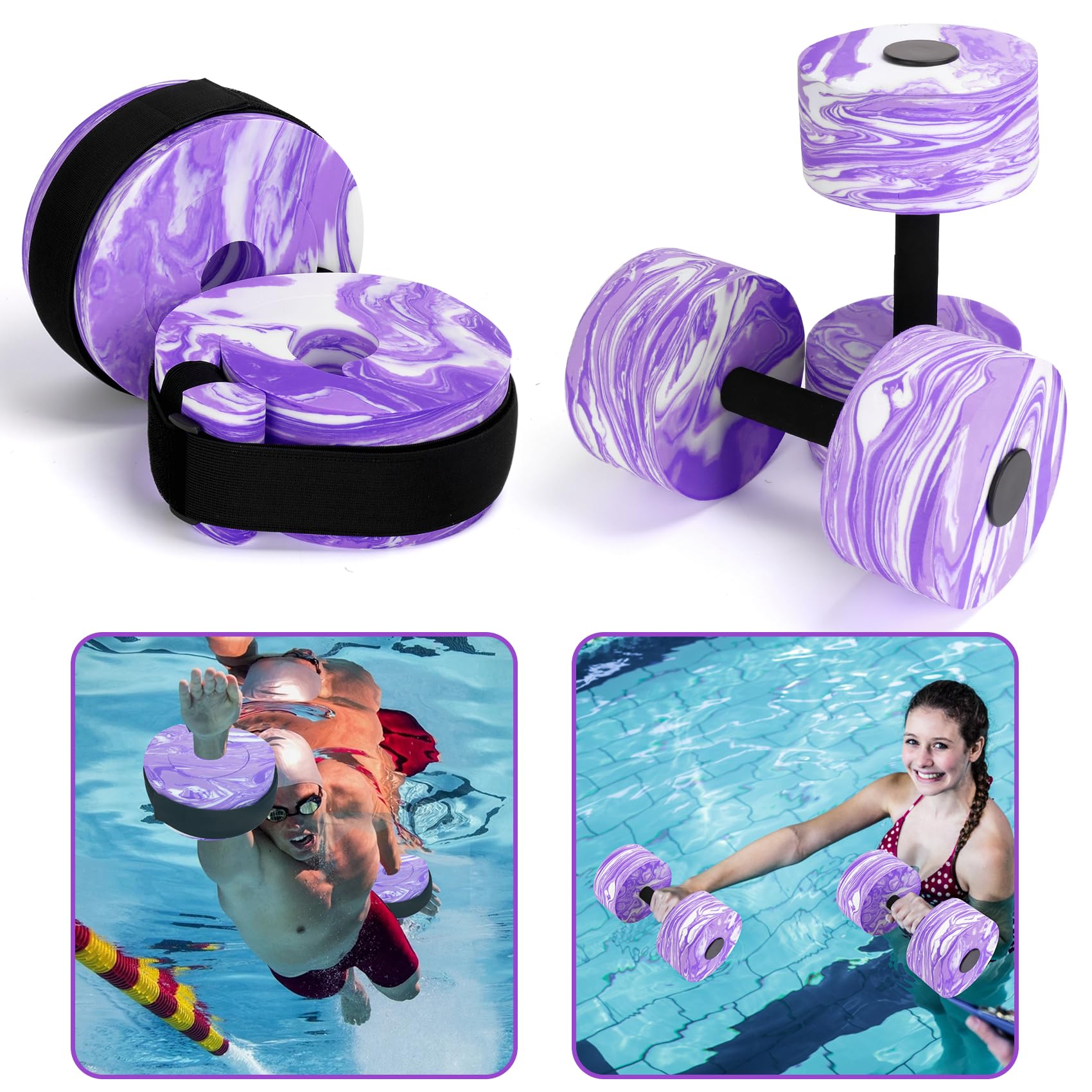 Upgraded Water Aerobics Set - Aquatic Exercise Dumbbells & Foam Swim Cuffs with Detachable Velcro | Water Fitness Equipment for Pool Workouts, Hydrotherapy & Low-Impact Training