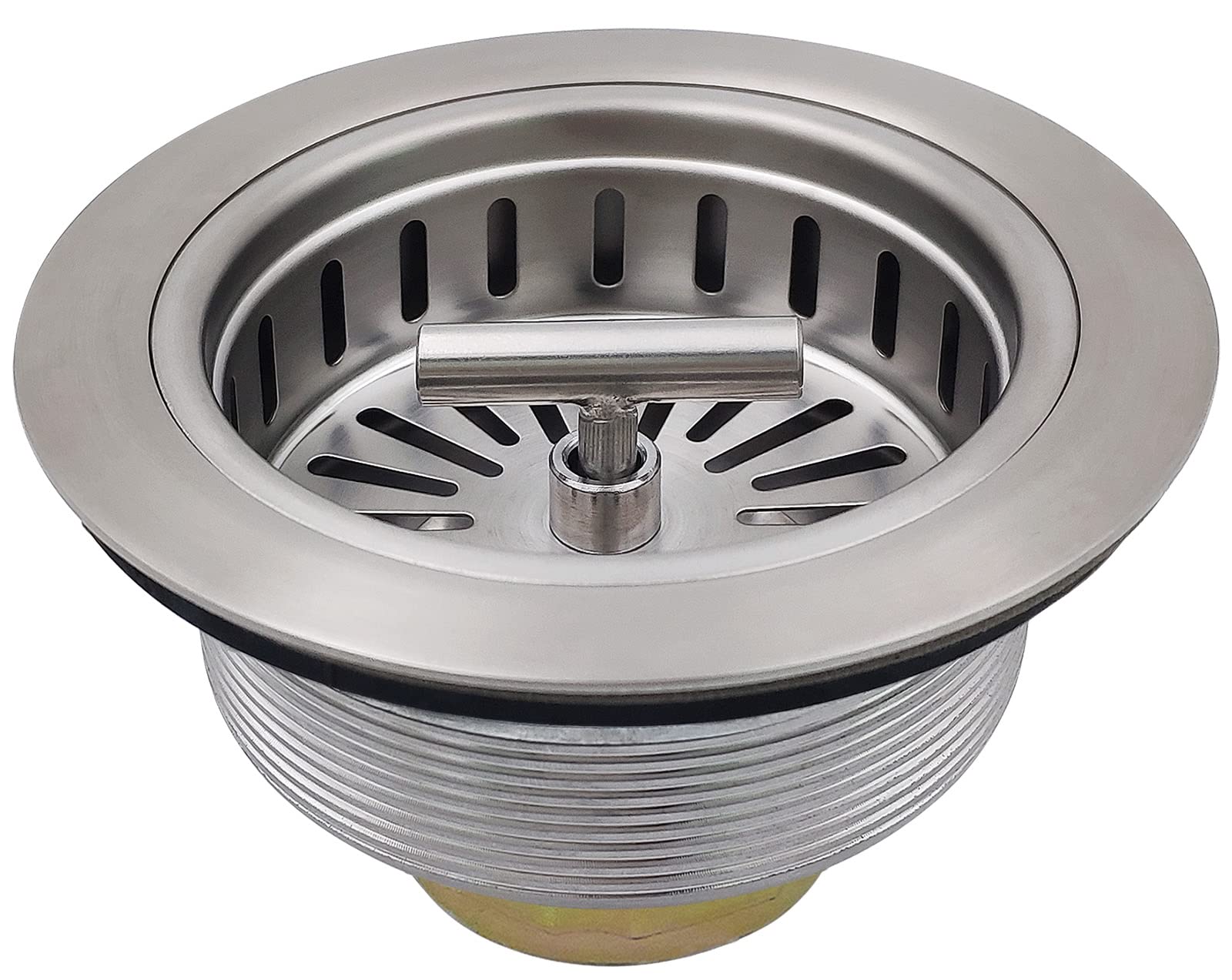 3-1/2 Inch Brushed Nickel Kitchen Sink Strainer with Basket & Stopper - Stainless Steel Drain Strainer Assembly - US Standard Sink Drain Replacement for Easy Cleaning & Clog Prevention