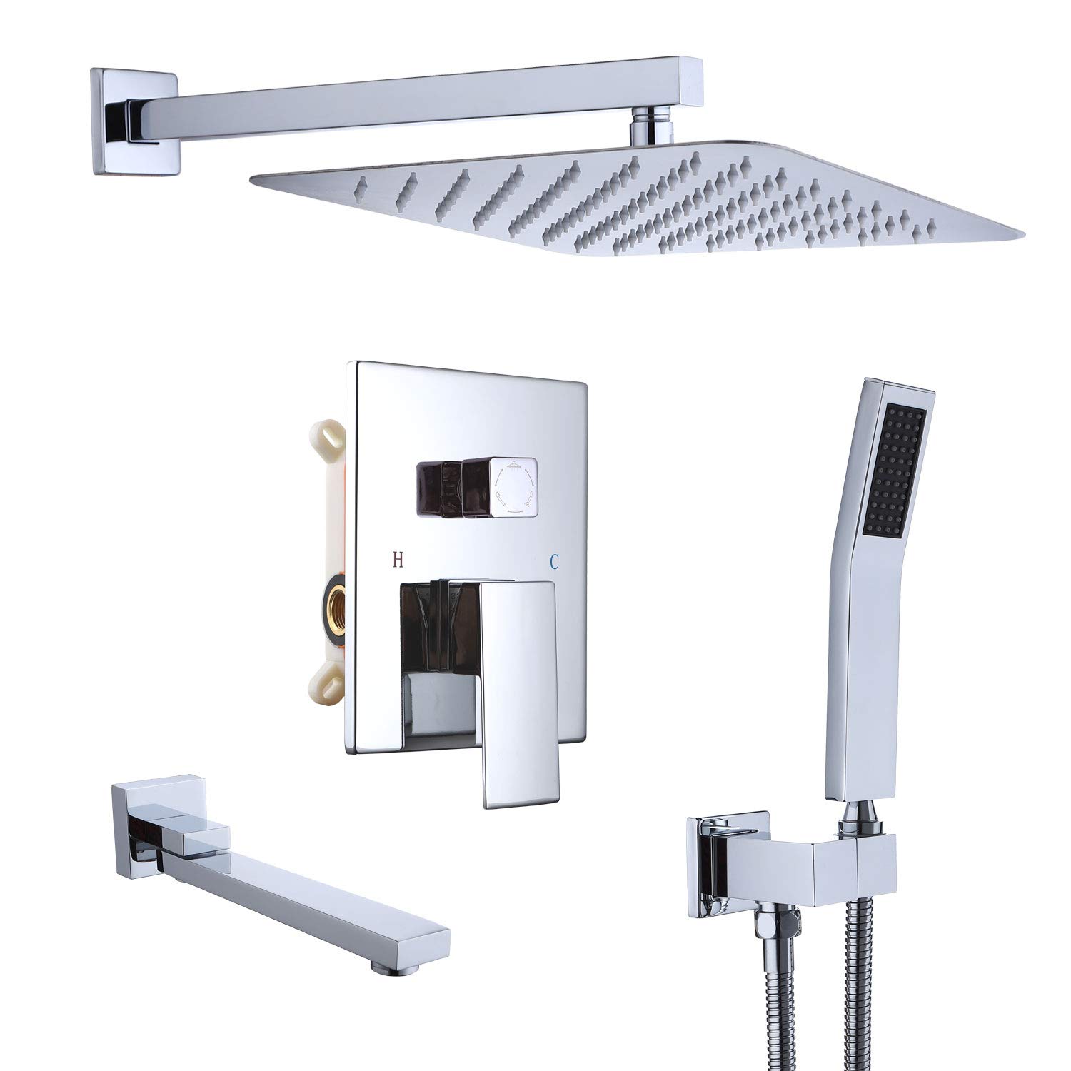 Premium Tub Shower Faucet Set with Anti-Scald Valve - 12