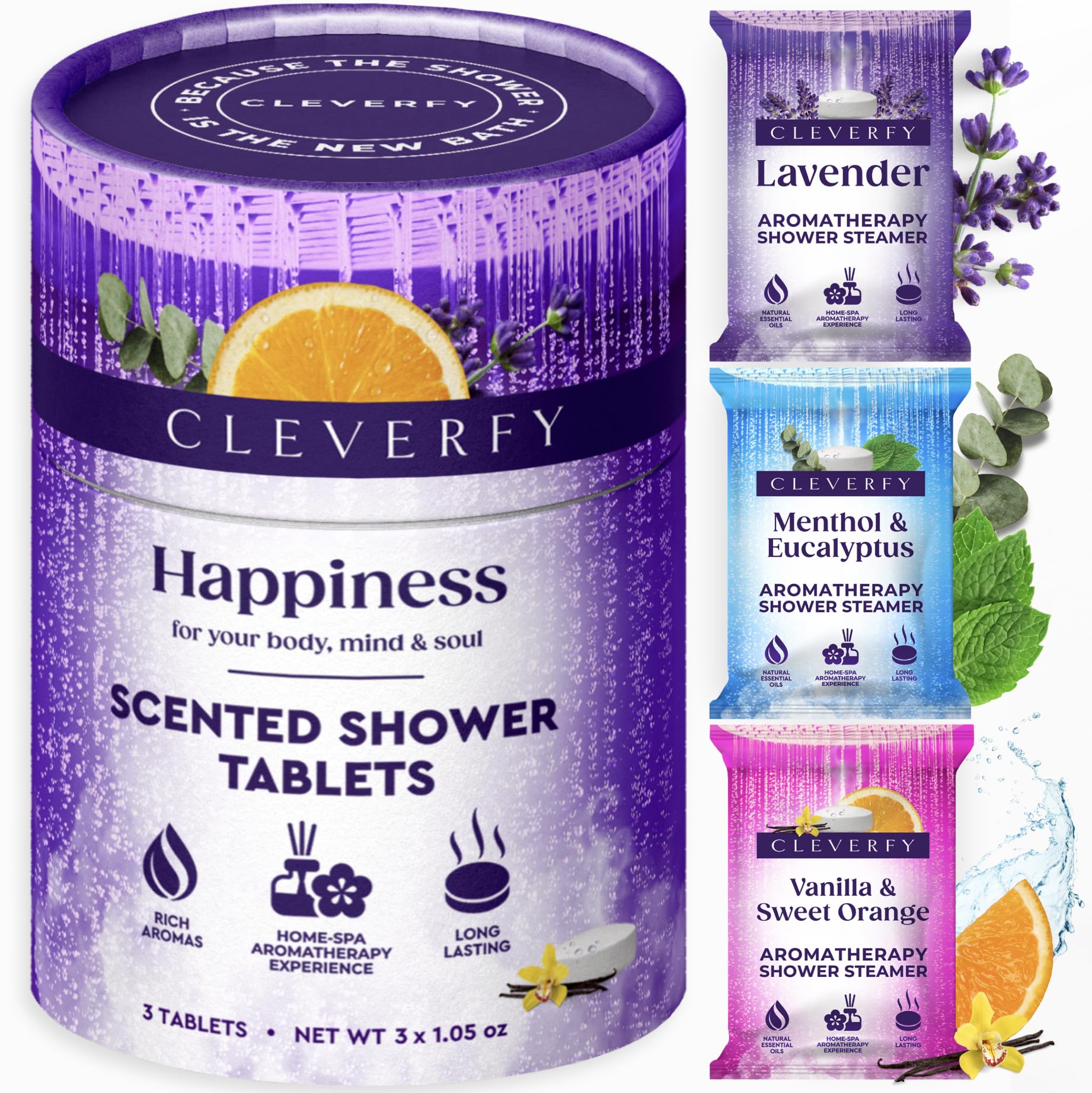 Cleverfy Aromatherapy Shower Steamers - Set of 3 Relaxing Shower Bombs with Essential Oils for Stress Relief & Better Sleep | Perfect for Bath, Spa & Self-Care at Home