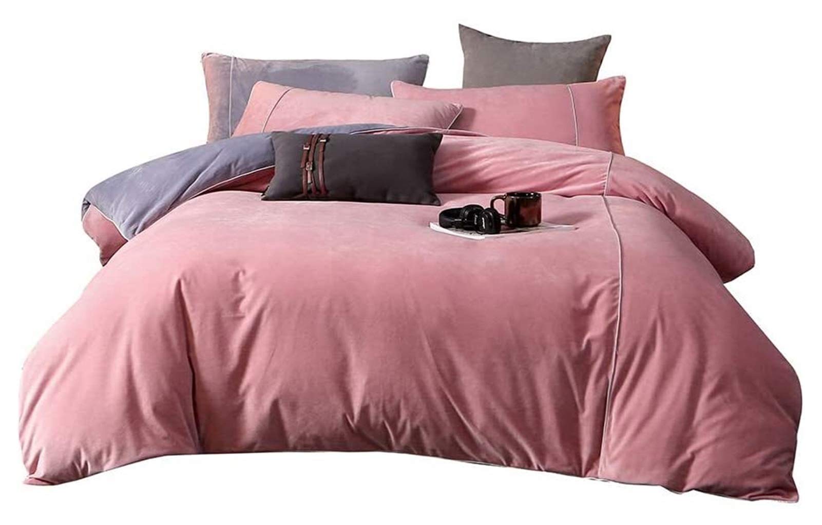 Luxury Ultra Soft Velvet Duvet Cover Set - King Size Winter Bedding Set with Zipper Closure | 4-Piece Quilt Cover, Pillowcases & Sheet | Cozy Warm Bedroom Decor for Cold Weather (Color: Dark Grey)