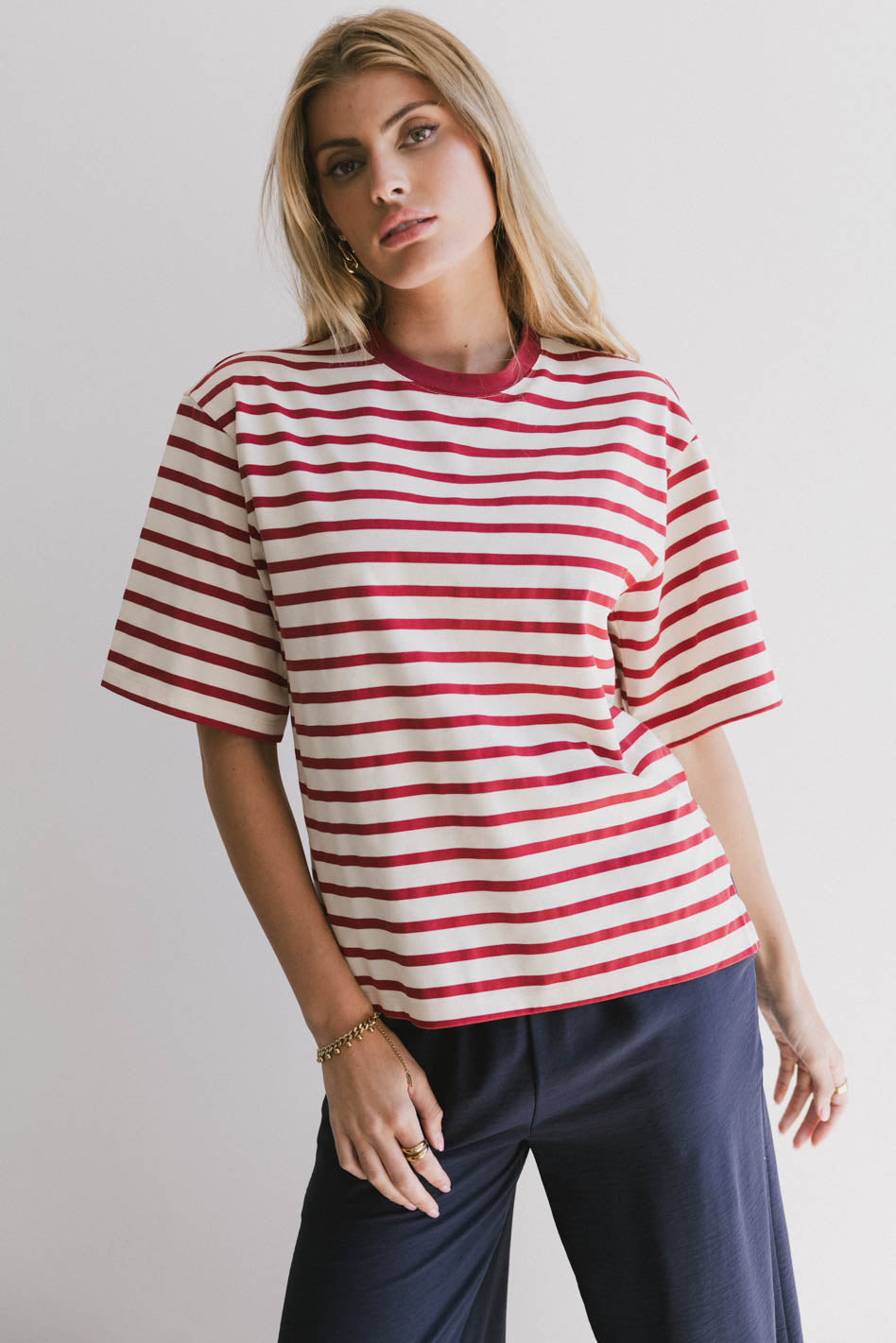 Freddie Striped Tee in Red | Soft Cotton Men's T-Shirt | Casual & Comfortable Wear | Perfect for Everyday Outfits, Summer Styling, and Layering