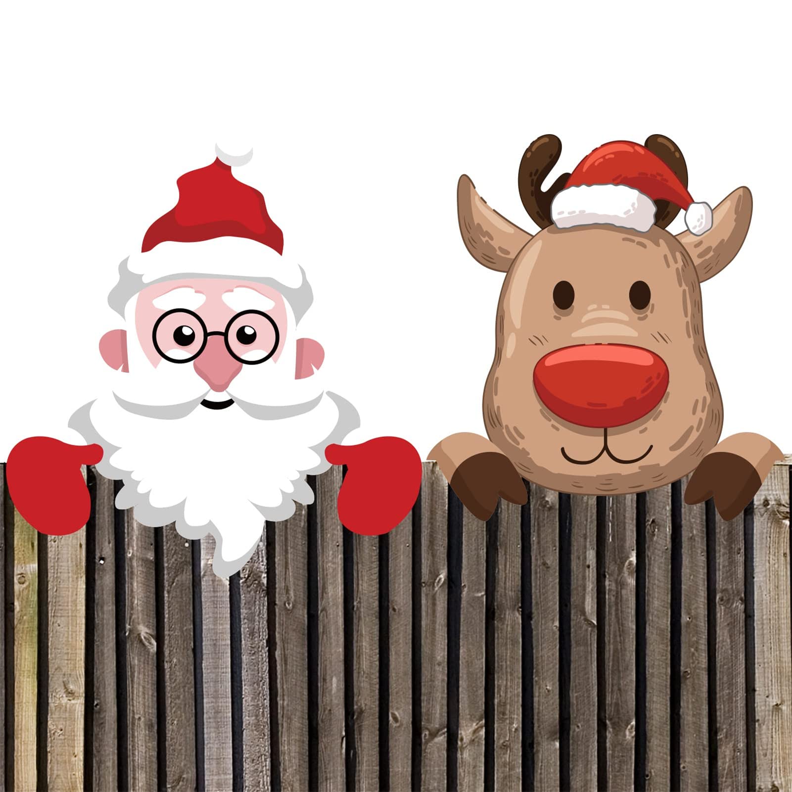 Yuanheng Christmas Themed Garden Fence Decorations - Santa Claus & Reindeer Peeking Yard Art for Holiday Outdoor Decor | Perfect for Front Yard, Lawn, and Patio Christmas Displays