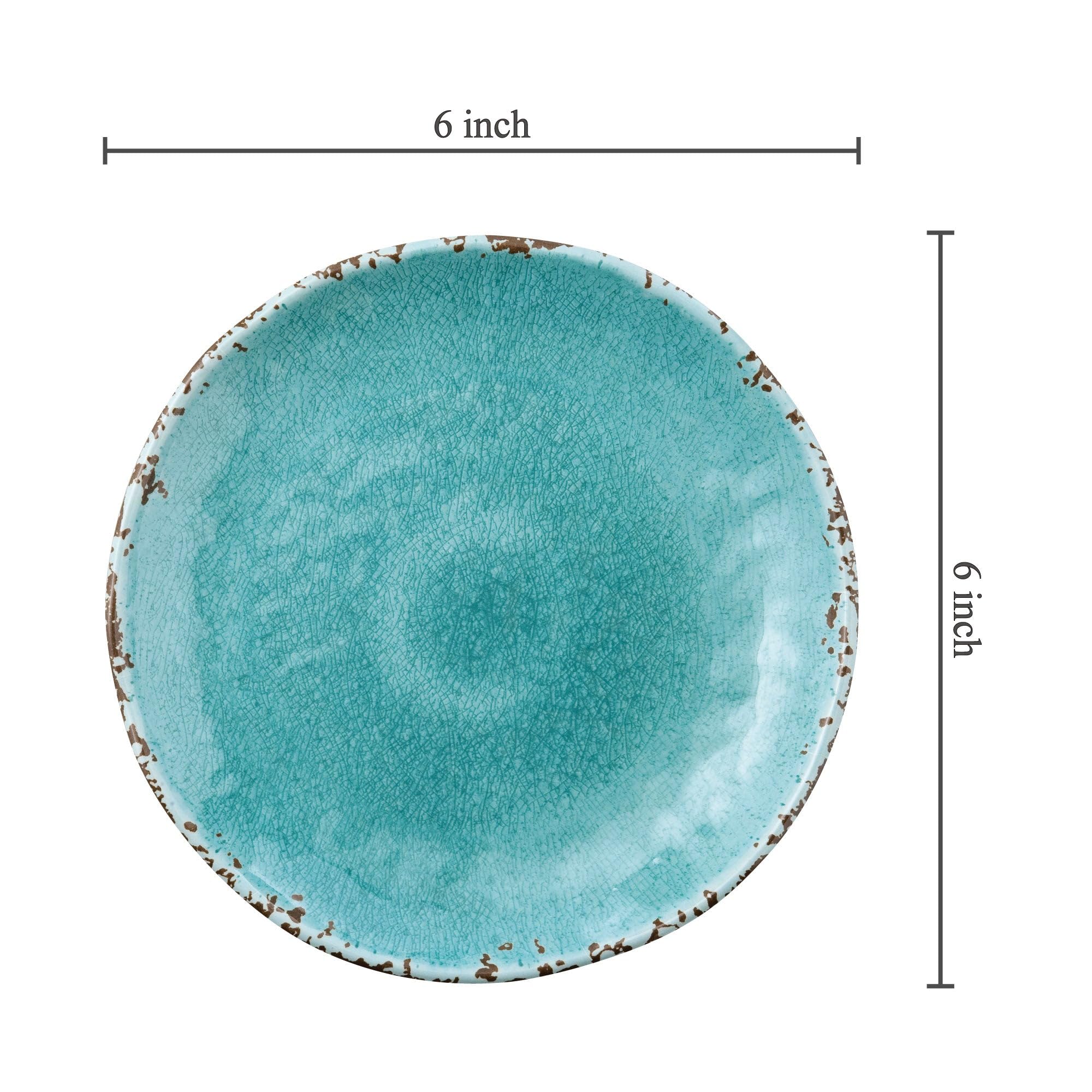 UPware Crackle Melamine Round Dessert Plates - 6 Inch Small Serving Plates for Appetizers, Snacks & Side Dishes - Turquoise Set of 4 - Perfect for Parties, Picnics & Home Dining