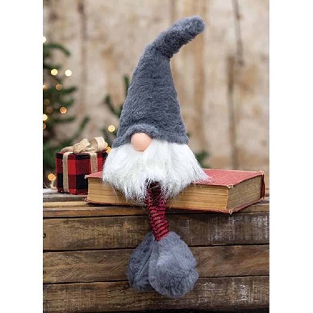 Small Dangle Leg Plush Fuzzy Gray Santa Gnome - Christmas Decor, Holiday Gift, Tree Ornament, Shelf Display for Festive Home Decor