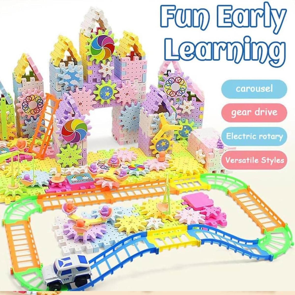 STEM Educational Electric Gears Building Blocks Toy Kit (263PCS) - DIY Rotating Mechanical Gears Construction Set for Kids - Perfect for Classroom STEM Learning, Home Play & Creative Engineering Projects