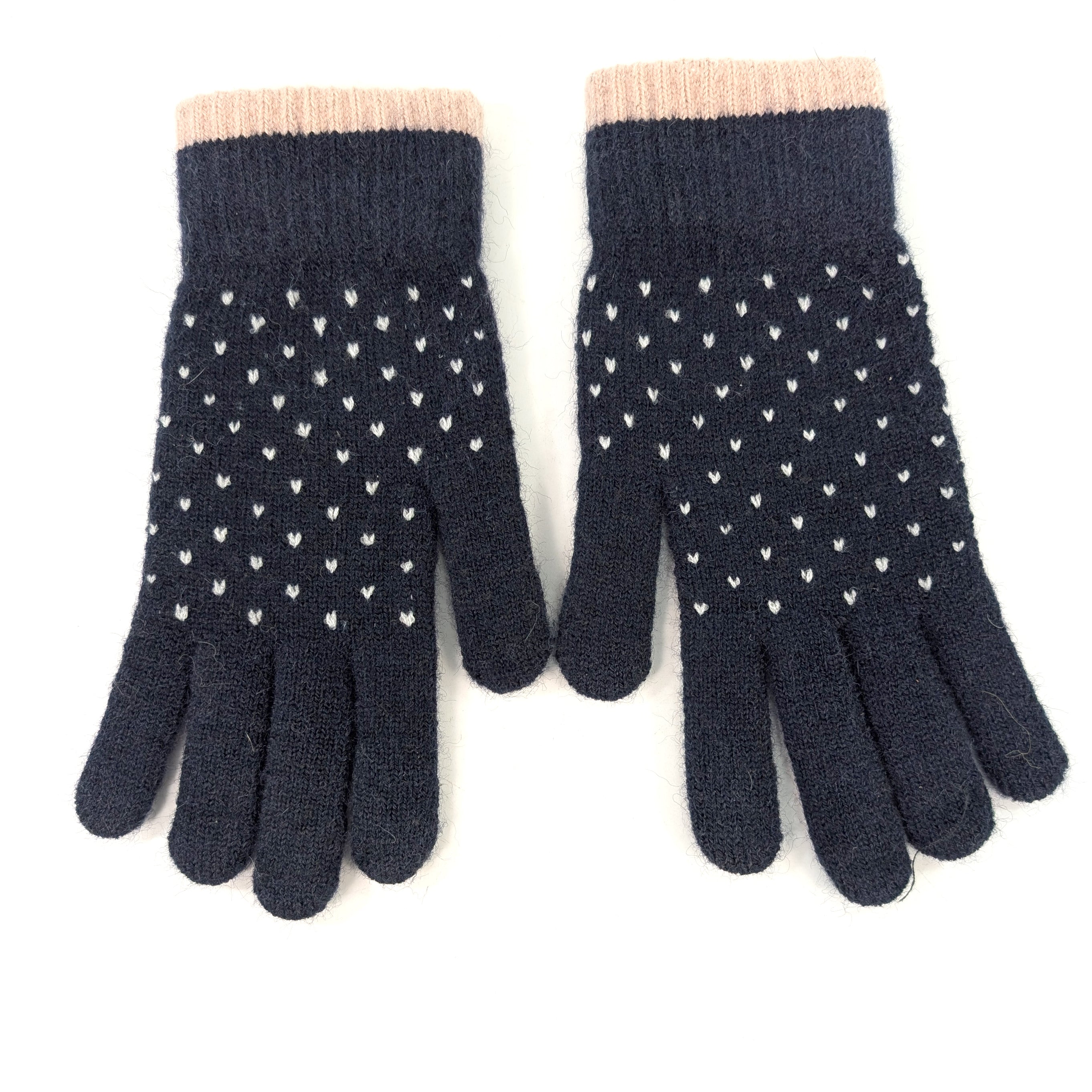 Tiny Hearts Gloves - Navy Blue Winter Gloves for Women, Soft & Warm Knitted Gloves, Perfect for Cold Weather, Outdoor Activities, and Daily Use