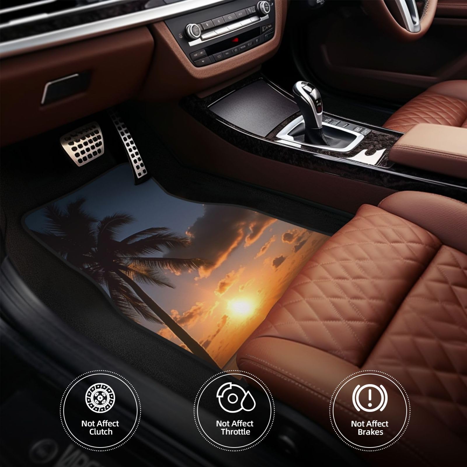 Sunrise Tropical Palm Tree Car Mats - Set of 4 Waterproof Automotive Floor Mats with Built-in Heel Pad for Cars, Trucks, Vans & SUVs | Perfect for Beach Trips, Road Adventures & Tropical-Themed Vehicles
