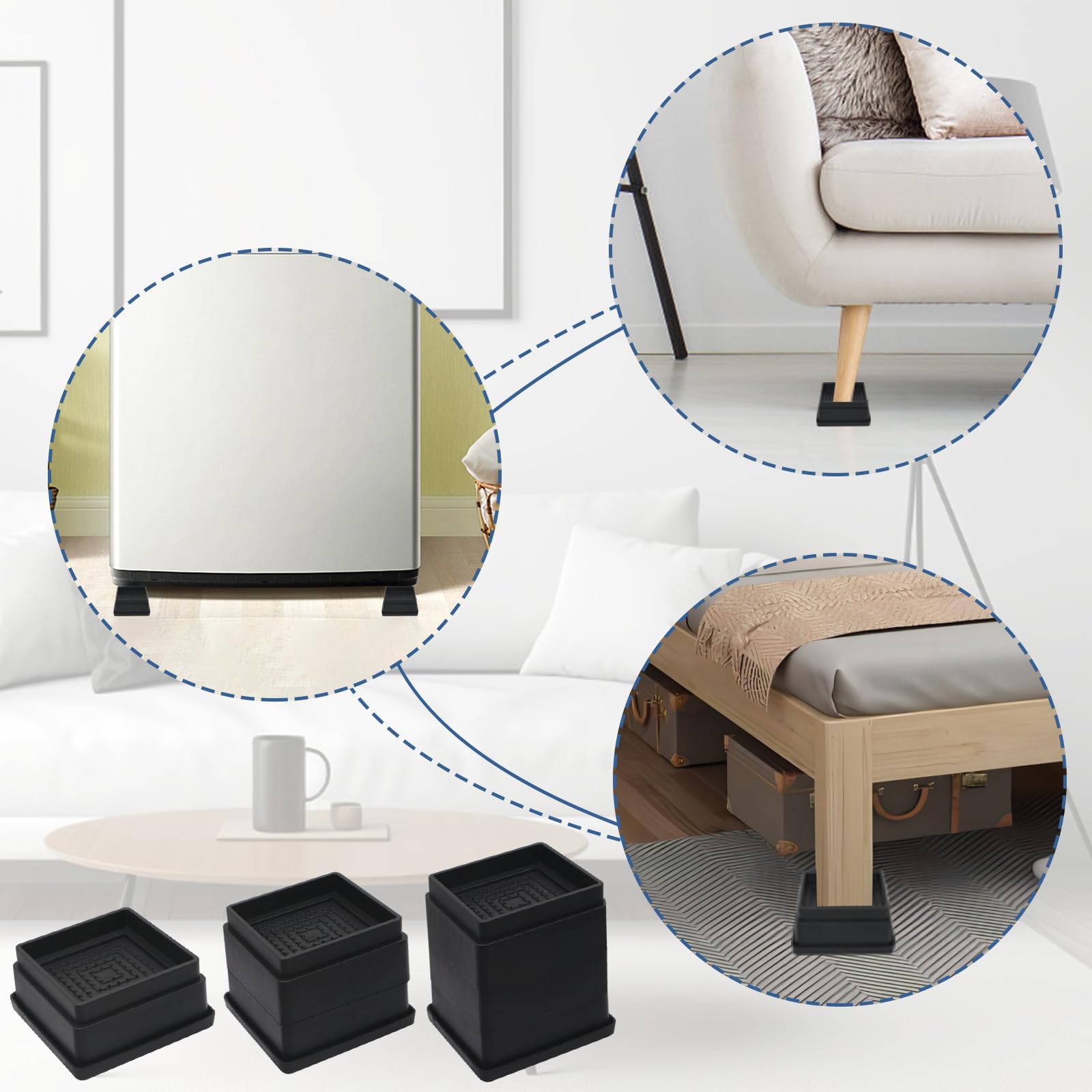 1 Inch Heavy Duty Bed Risers - Set of 4 Adjustable Furniture Risers with Non-Slip Rubber Pads for Sofa, Bed, Table & Chair - Perfect for Dorm Rooms, Small Apartments & Home Organization