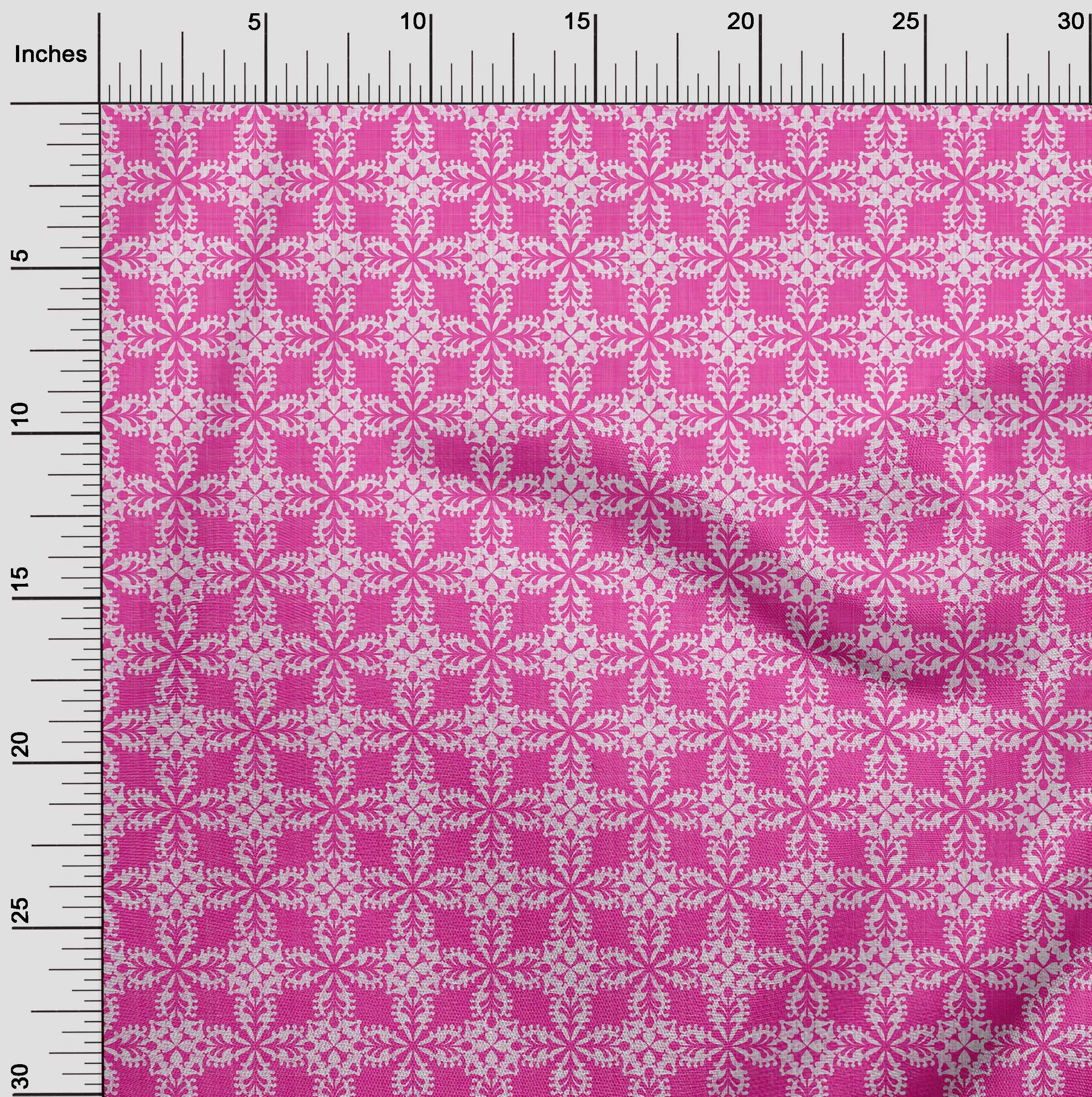 oneOone Viscose Chiffon Fabric - Fuschia Pink Geometric Tile Print Dress Material (42 Inch Wide) | Perfect for DIY Dresses, Scarves & Home Decor Projects