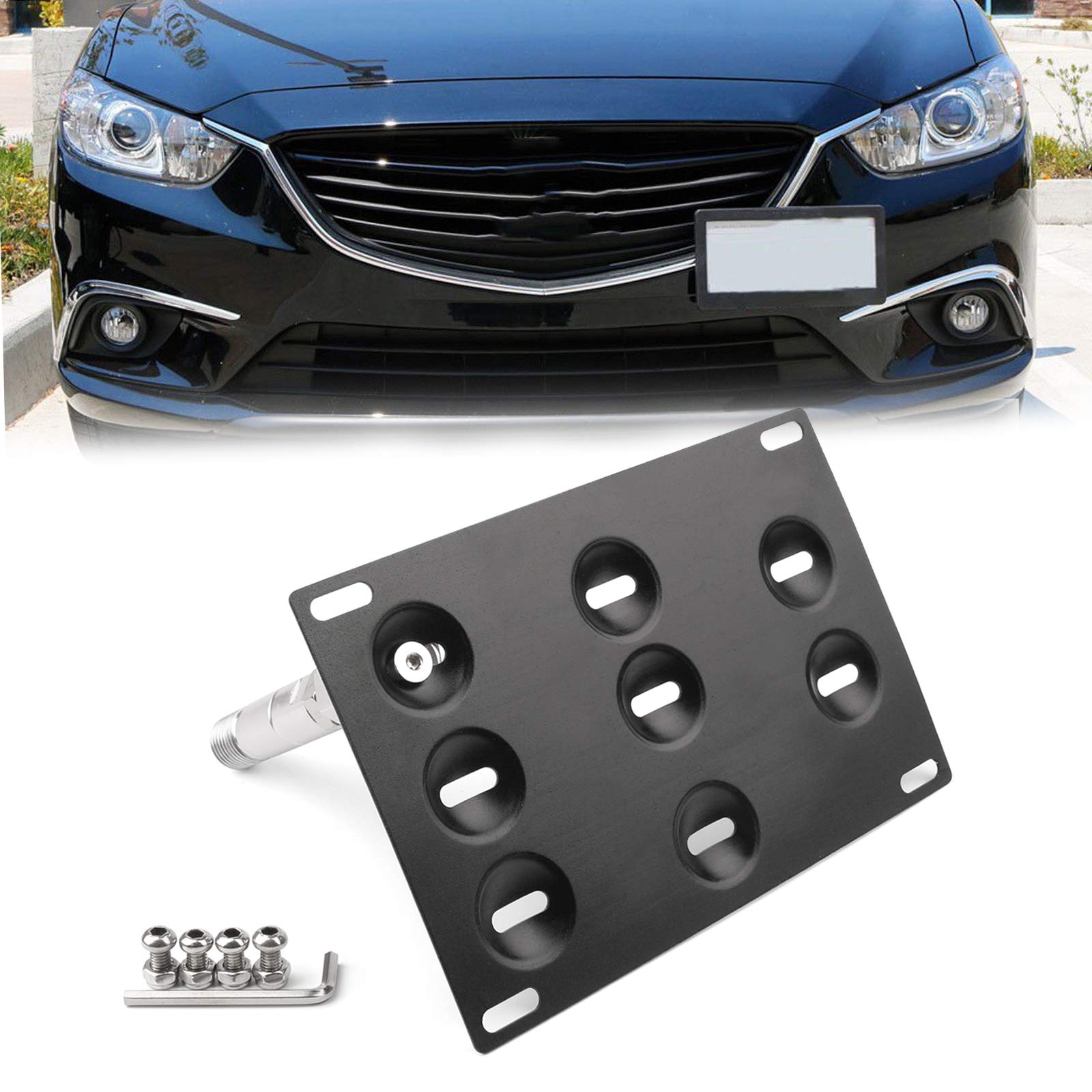 Topteng Universal Front Bumper Tow Hook License Plate Mounting Kit - Compatible with Mazda 3 (2014+), Mazda 6 (2014+) - Durable Car License Plate Bracket Holder for Secure Installation - Perfect for Parking Enforcement, Car Shows & Vehicle Customization