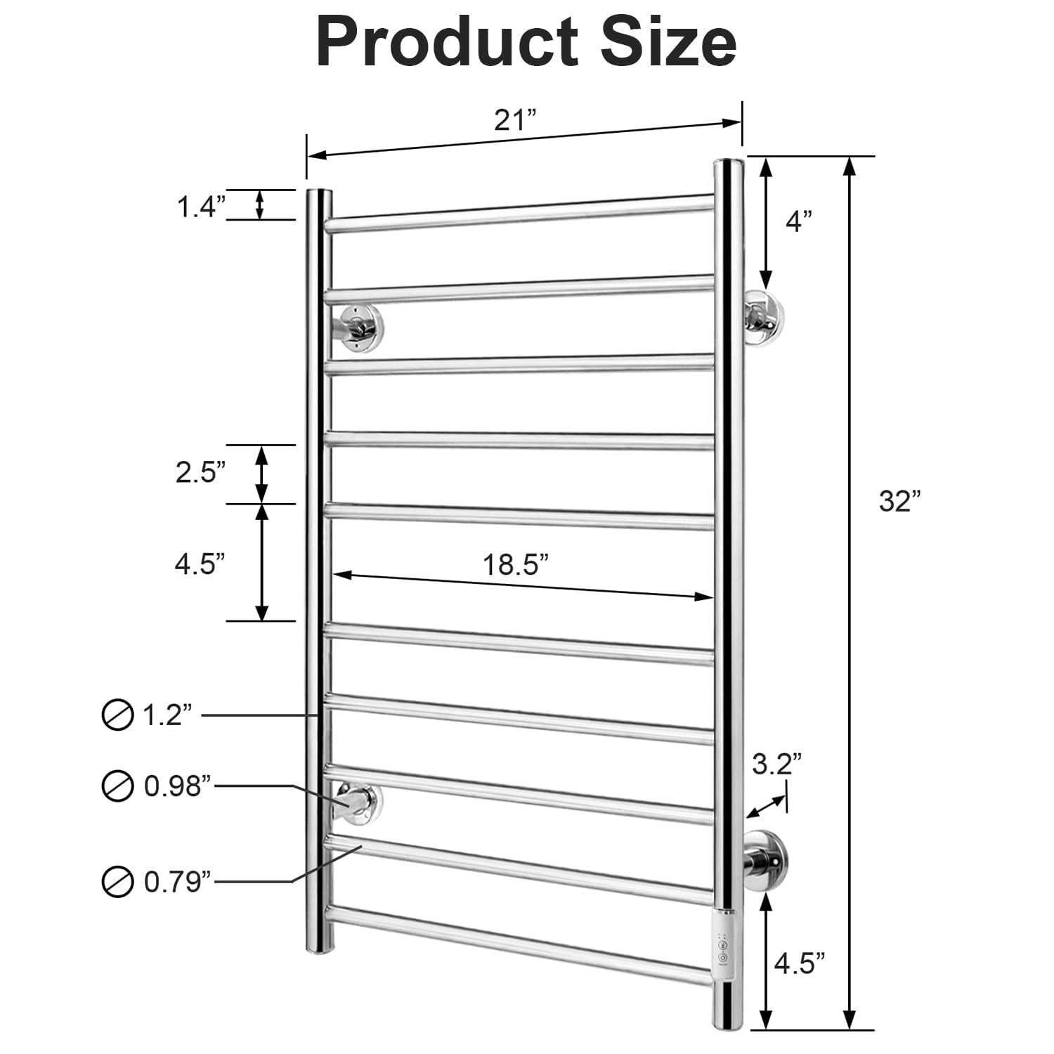 JSLOVE Stainless Steel Heated Towel Warmer - 10 Bar Wall Mounted Towel Rack with Built-in Timer, Plug-in or Hardwired Installation, Brushed Silver Finish | Perfect for Bathroom, Spa, Gym & Luxury Home Use