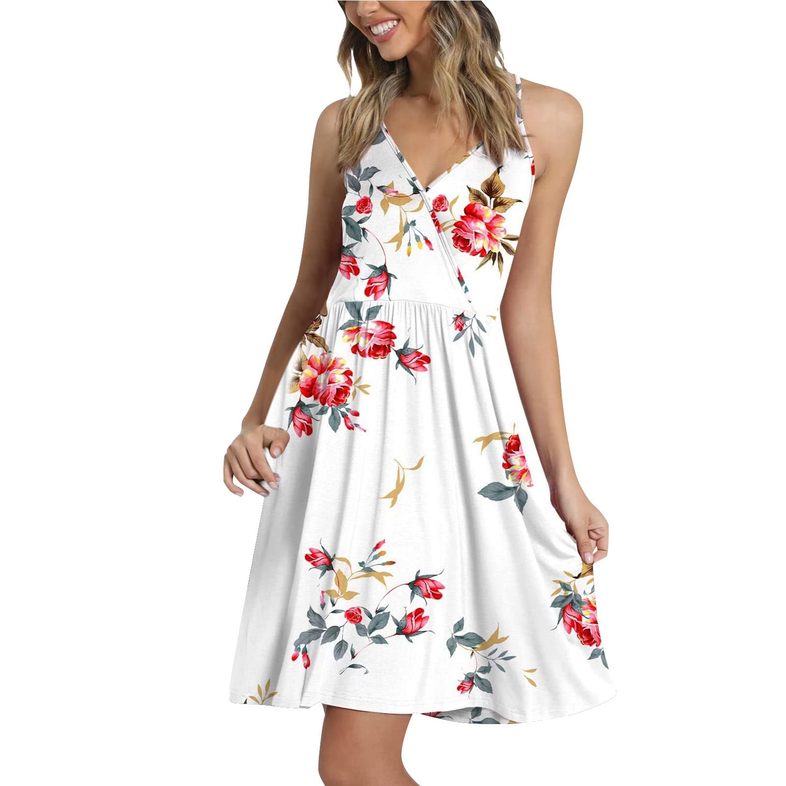 Women's A-Line Swing Sundress - Casual Sleeveless Tank Midi Dress for Beach, Vacation & Summer Outings - Petite Women's Flowy Dress for Outdoor Activities, Date Nights & Travel