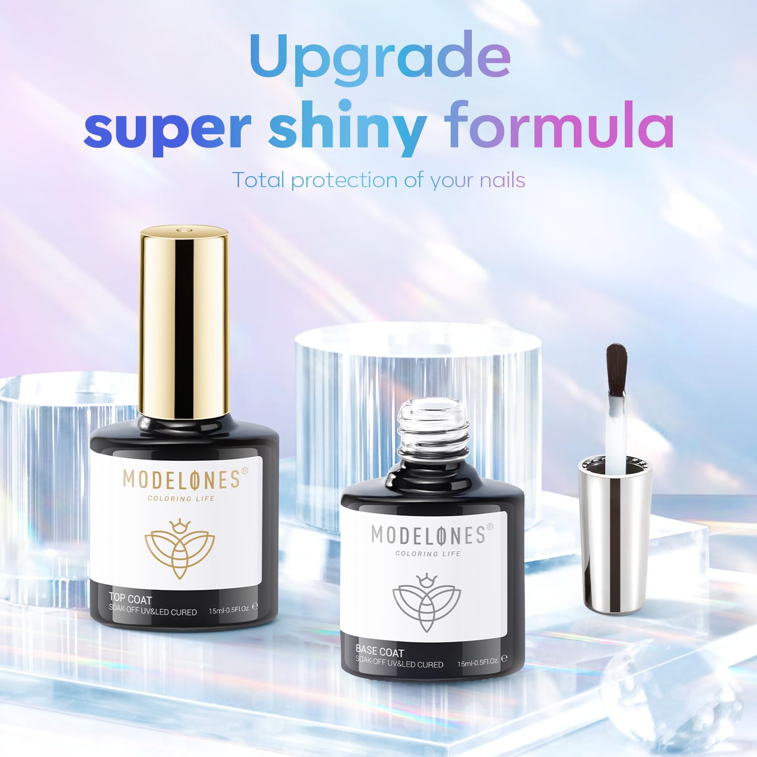 Modelones 15ml 2025 Upgrade Super Shiny Gel Base & Top Coat Set with 6 Colors Gel Nail Polish Kit - Professional DIY Manicure for Salon Quality Nails at Home, Perfect for Parties, Weddings & Special Occasions
