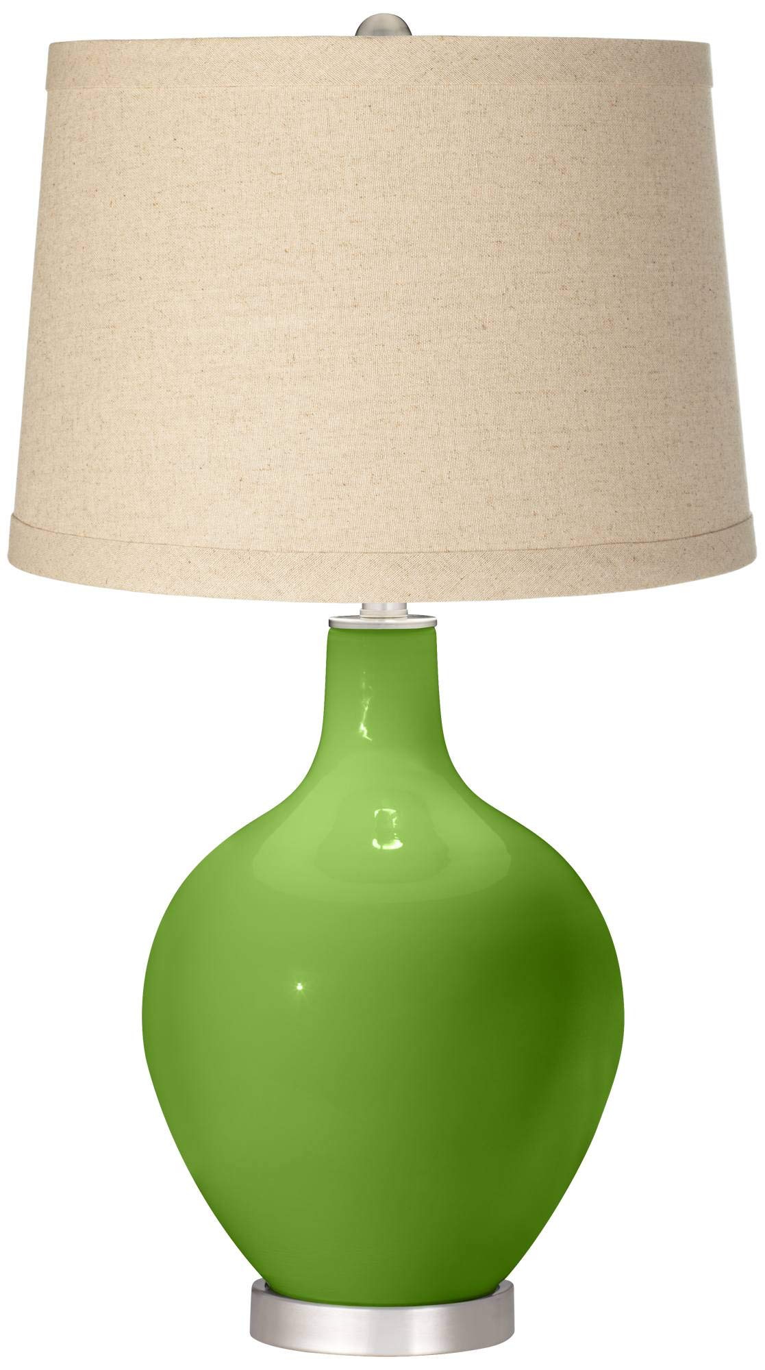 Rosemary Green Oatmeal Linen Shade OVO Table Lamp - Modern Scandinavian Style Bedside Lighting for Living Room, Bedroom & Office Decor