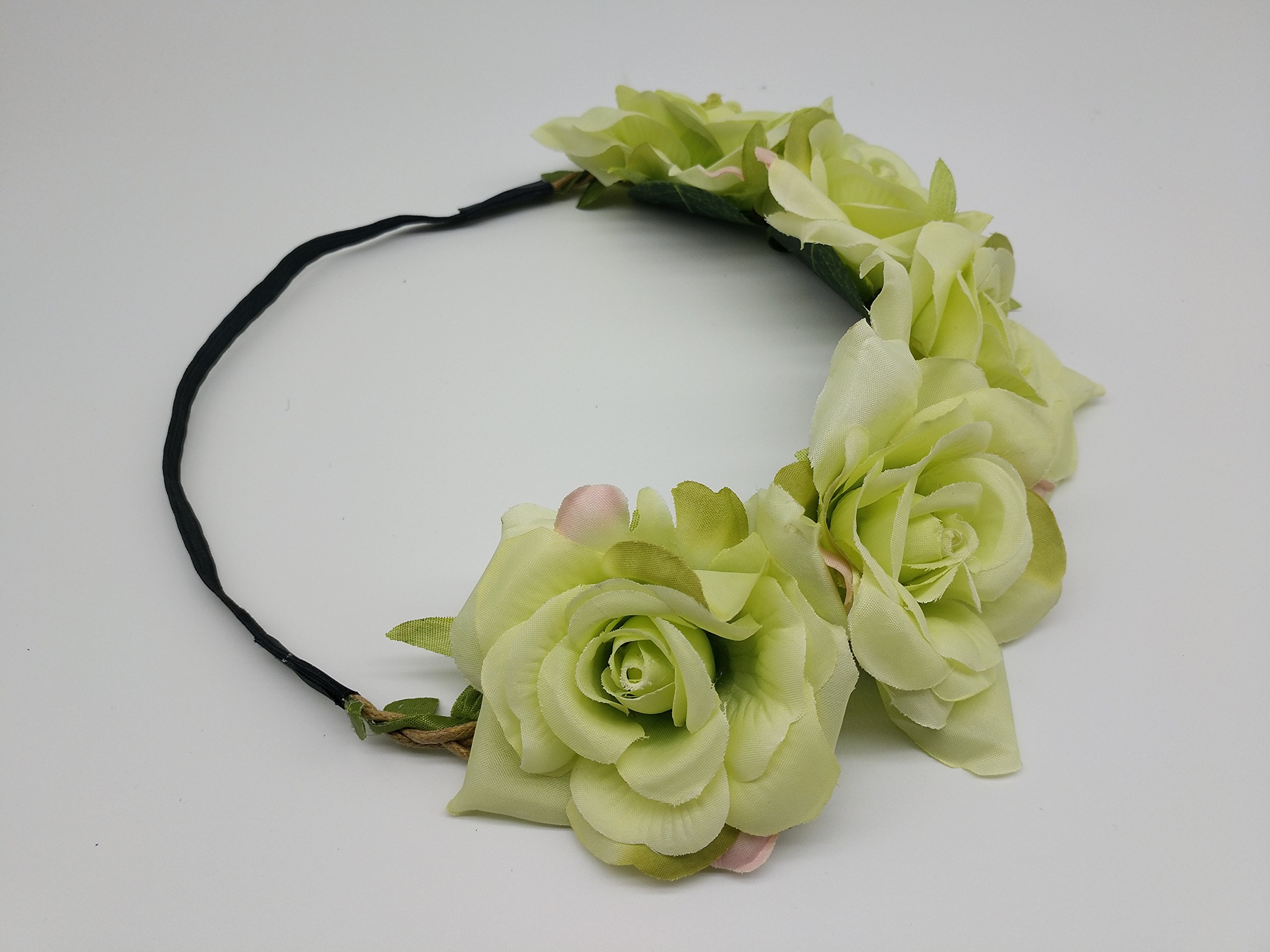 Sanrich Realistic Rose Flower Crown Headband for Women & Girls - Light Green Fake Floral Hair Wreath for Maternity Photoshoots, Bridal Accessories, Pet Costumes & Boho Fashion
